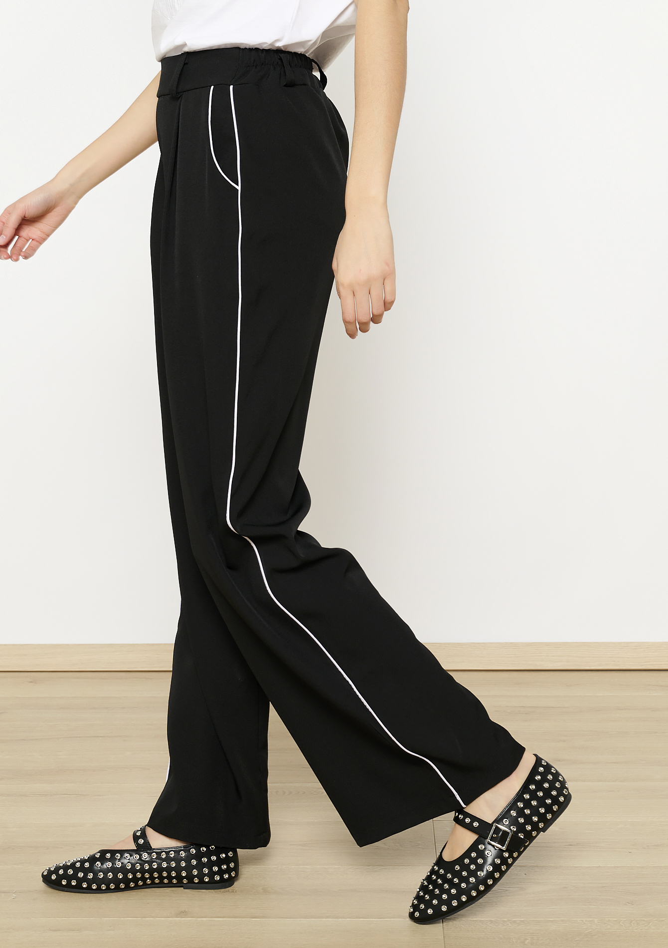 Pantalon fluide contrasté, undefined - BLACK - undefined