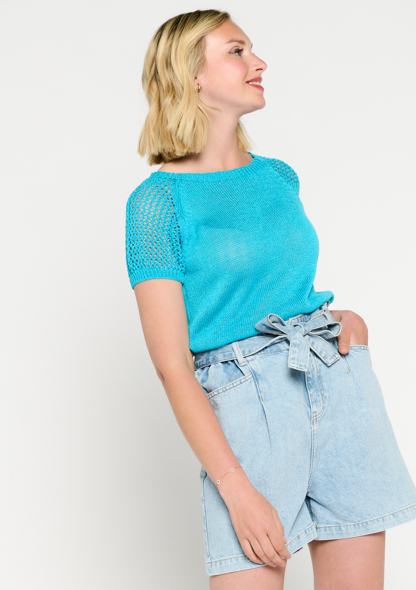 T-shirt en crochet, undefined - TURQUOISE - undefined