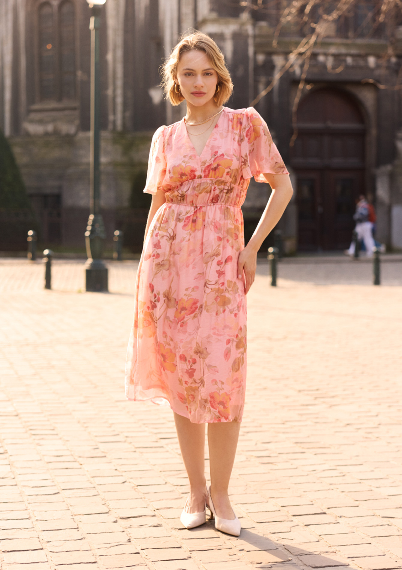 Robe midi fleurie, undefined - LIGHT PINK - undefined