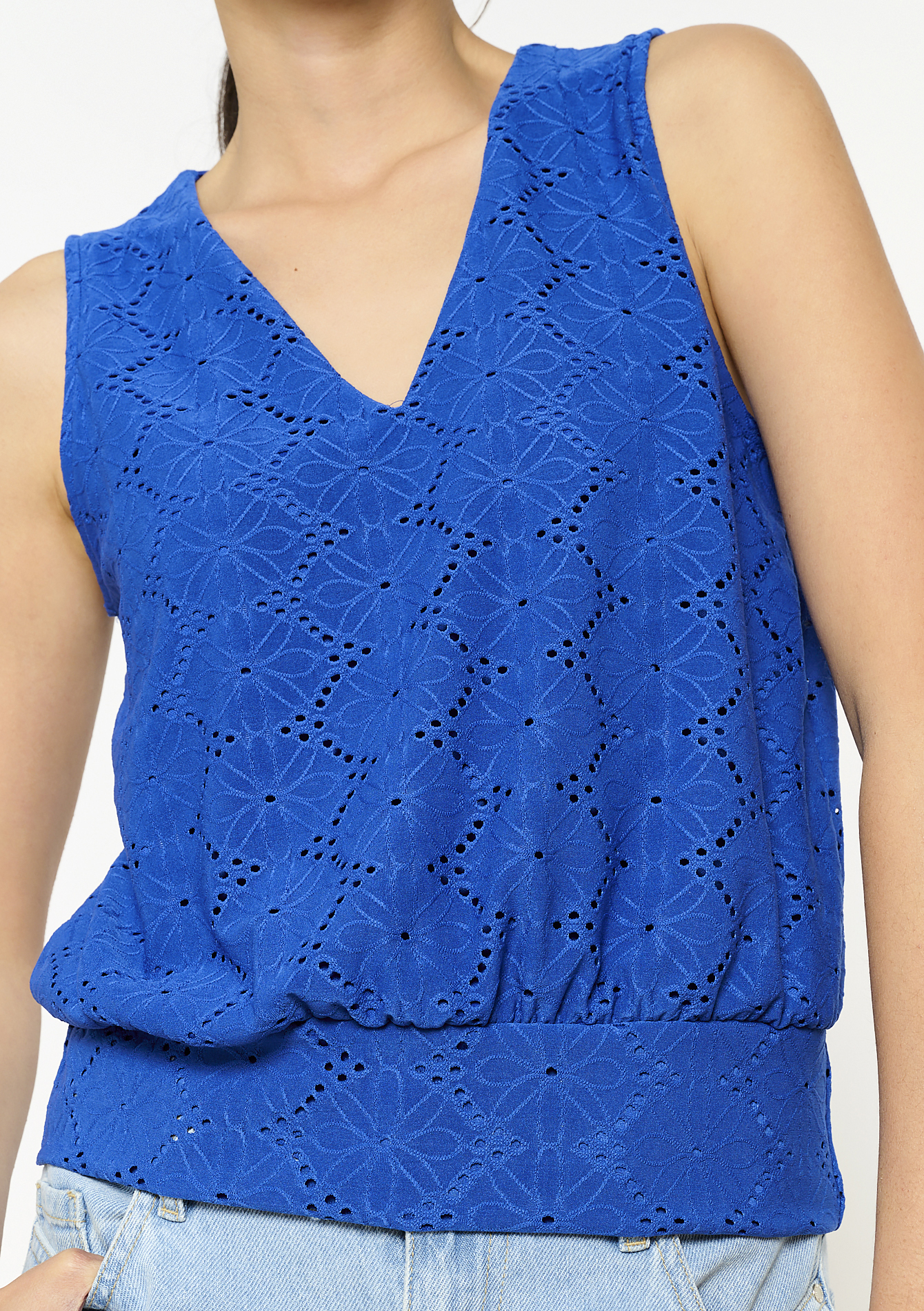 Eyelet embroidered tank top, undefined - ELECTRIC BLUE - undefined