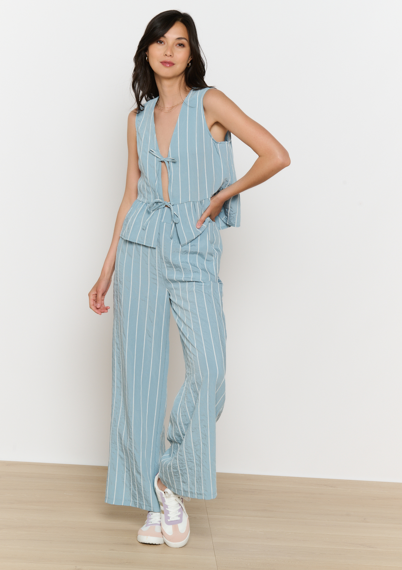 pantalon à rayure fluide, undefined - BLUE BLEACHED - undefined