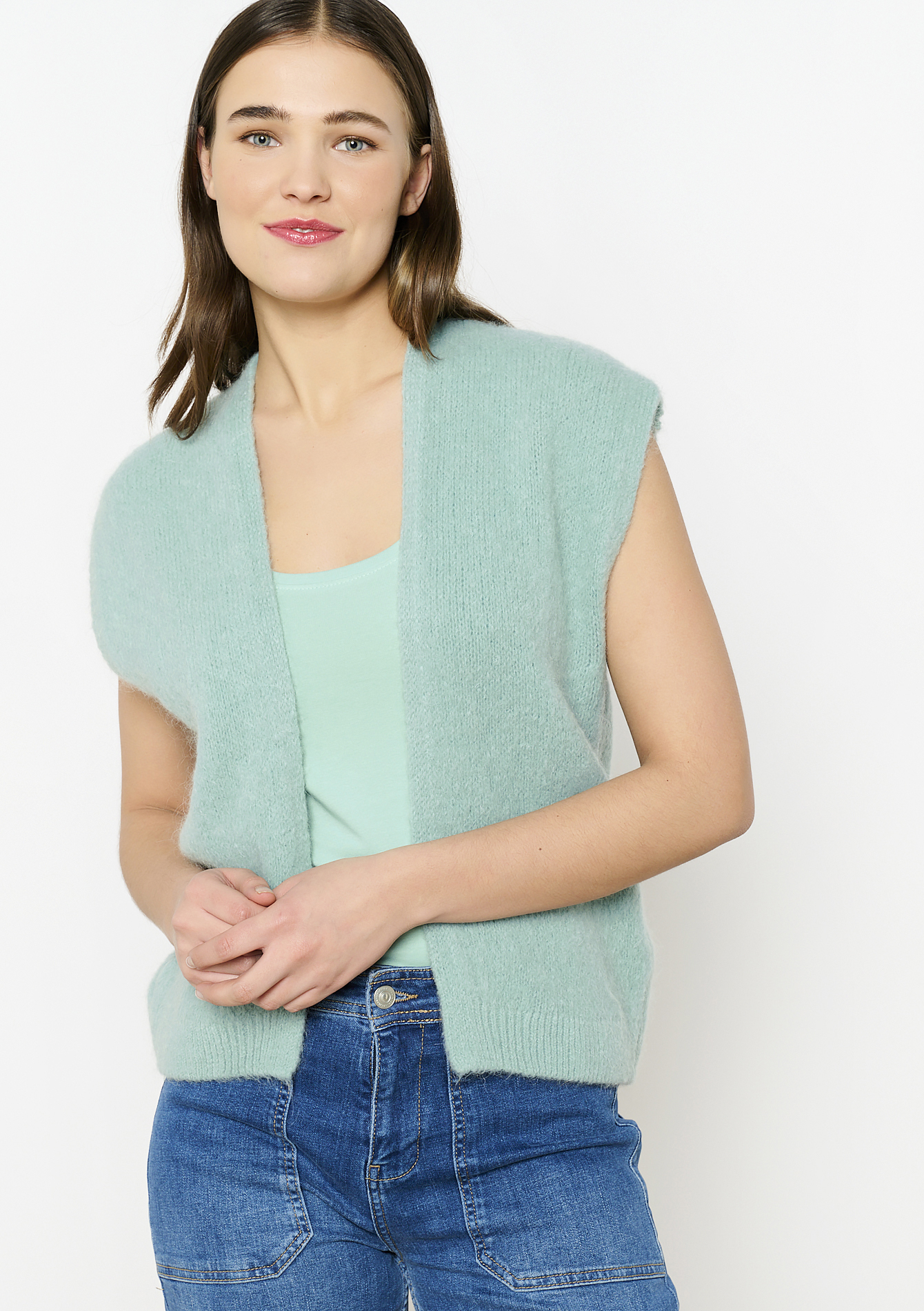 Cardigan sans manches, undefined - ALMOND GREEN - undefined