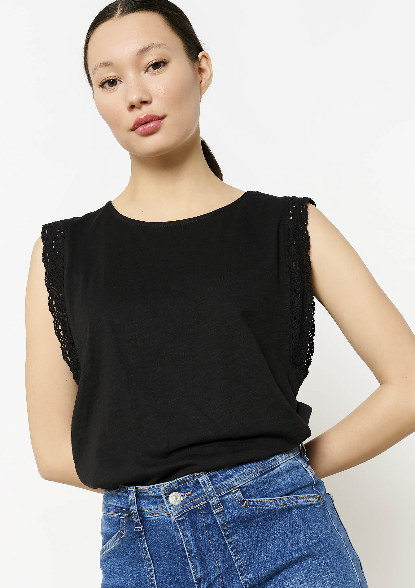 Débardeur avec dentelle, undefined - BLACK - undefined