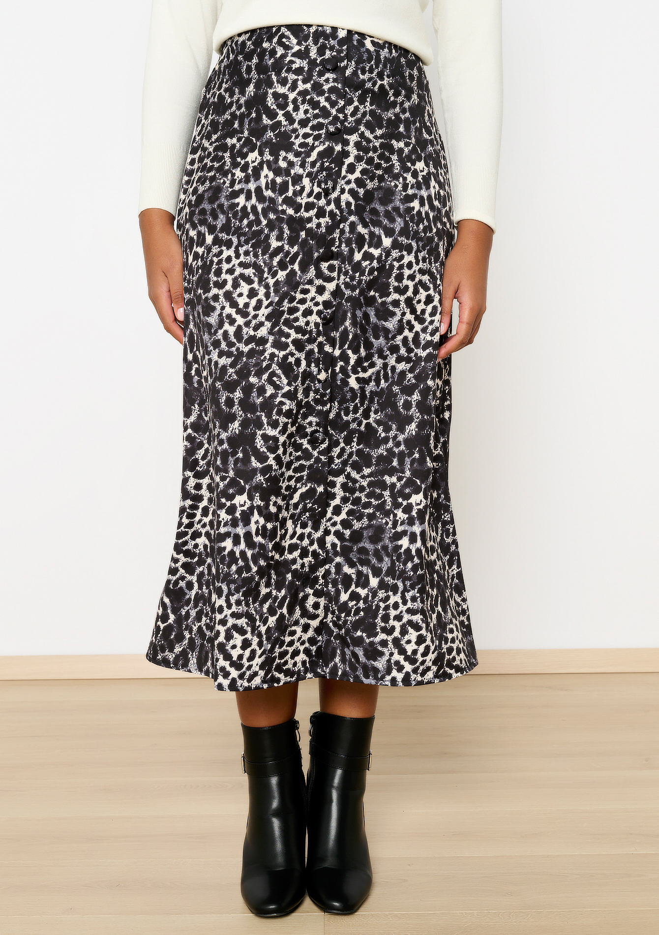 Midi skirt with leopard print, undefined - BLACK - undefined