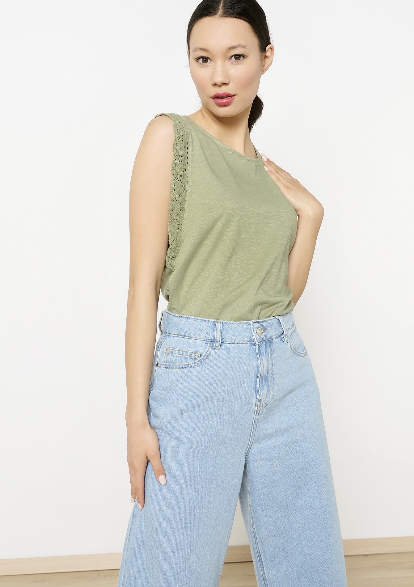 Top with lace, undefined - KHAKI FADED - undefined
