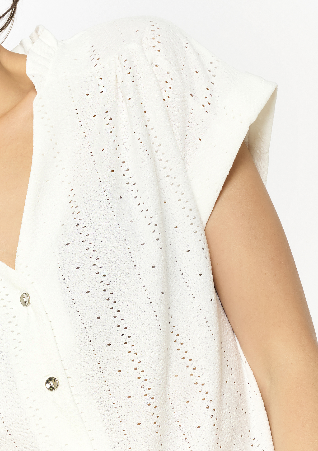 Buttoned eyelet top, undefined - OPTICAL WHITE - undefined