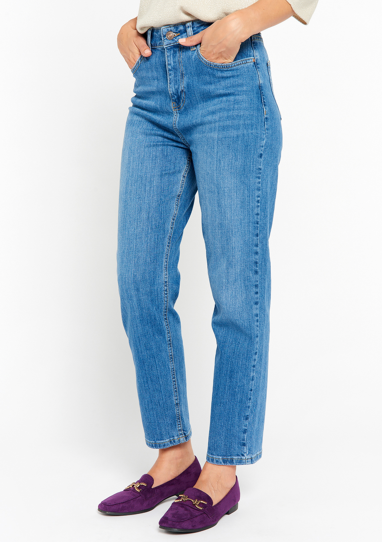 High-waisted straight jeans, undefined - MEDIUM BLUE - undefined