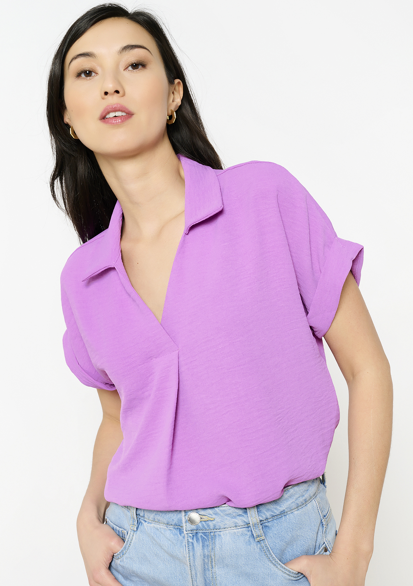 Blouse à col polo, undefined - PURPLE BLUSH - undefined