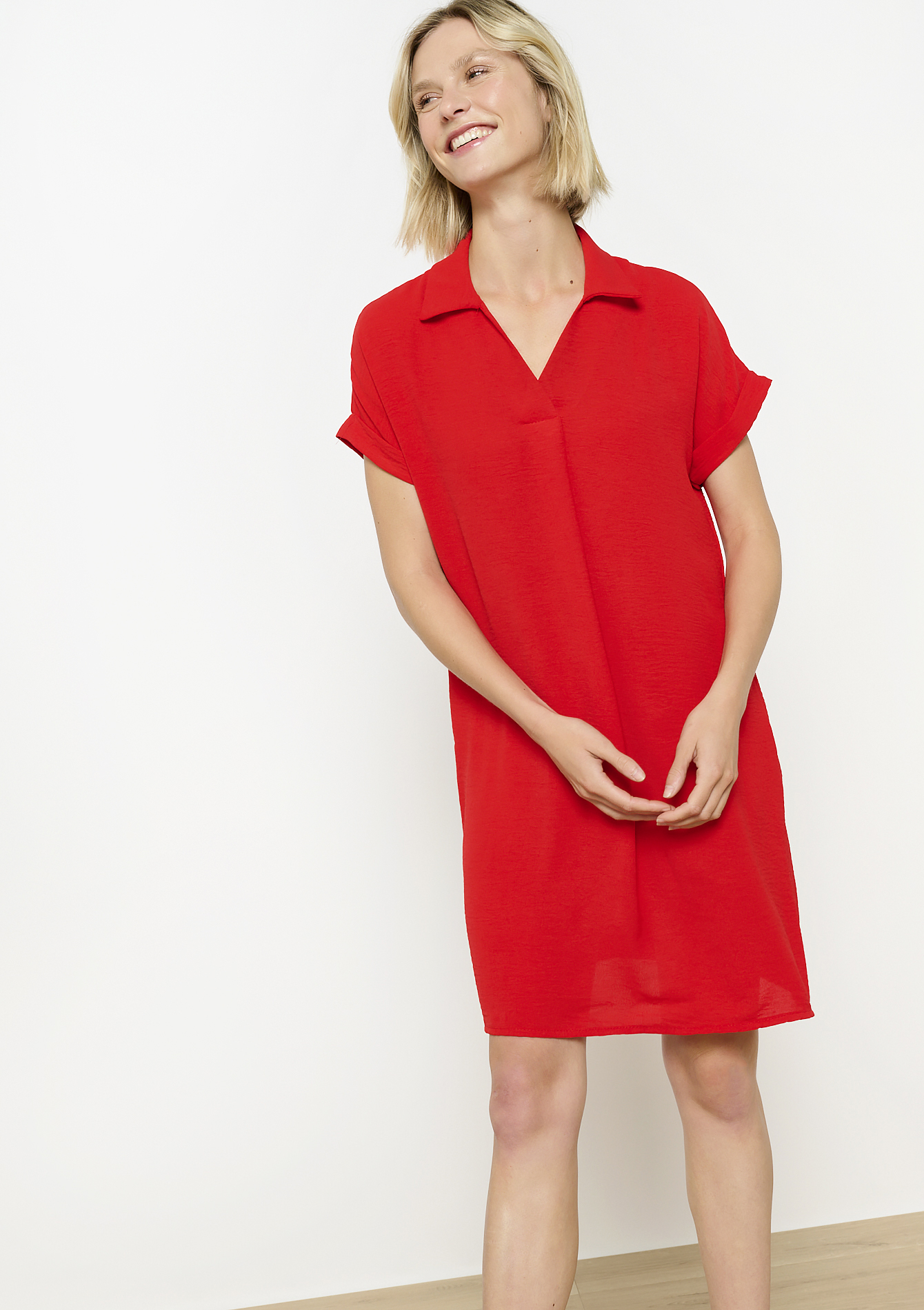 Fluid polo collar dress, undefined - RED LOLLIPOP - undefined