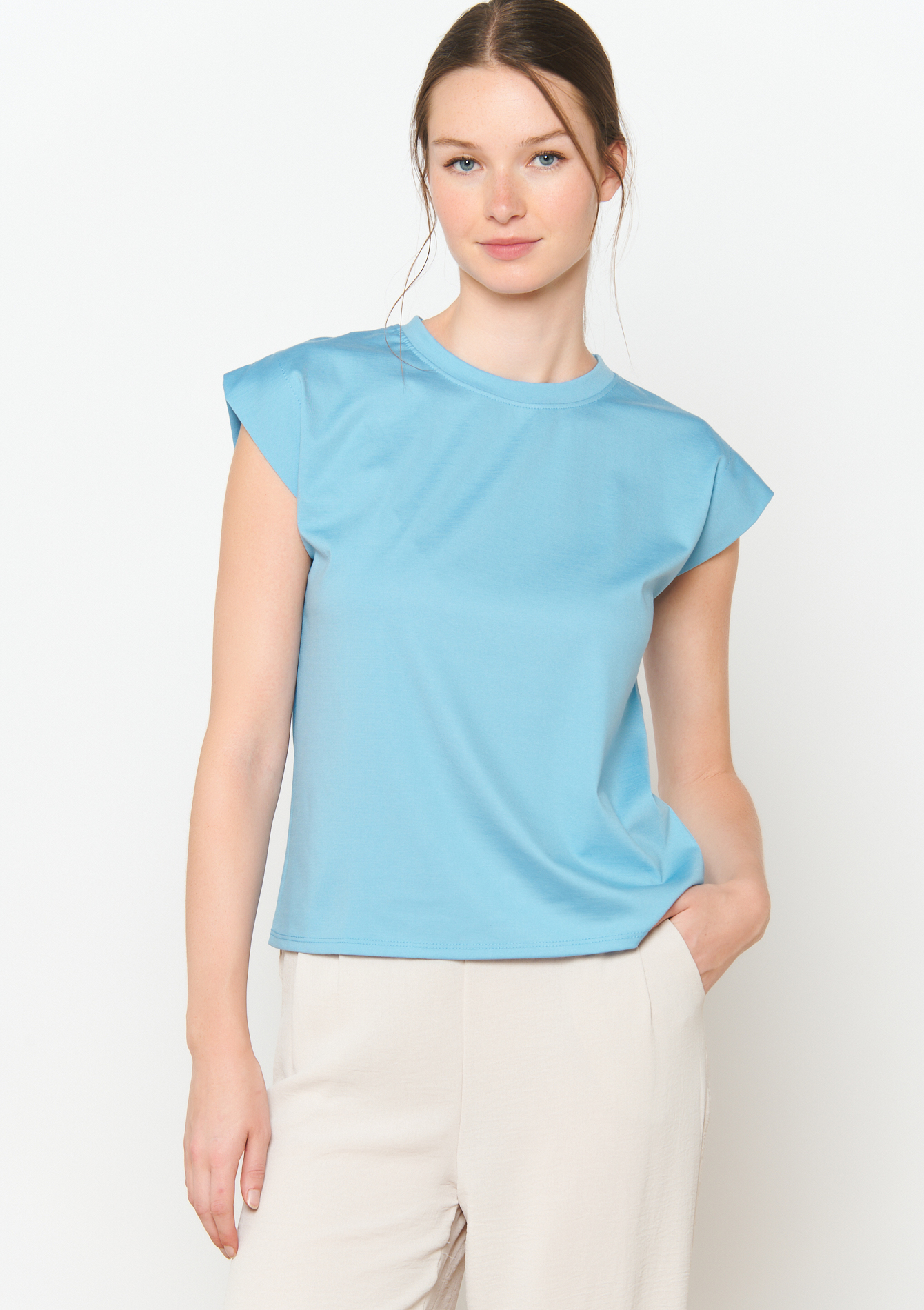 T-shirt à col rond, undefined - BLUE PASTEL - undefined