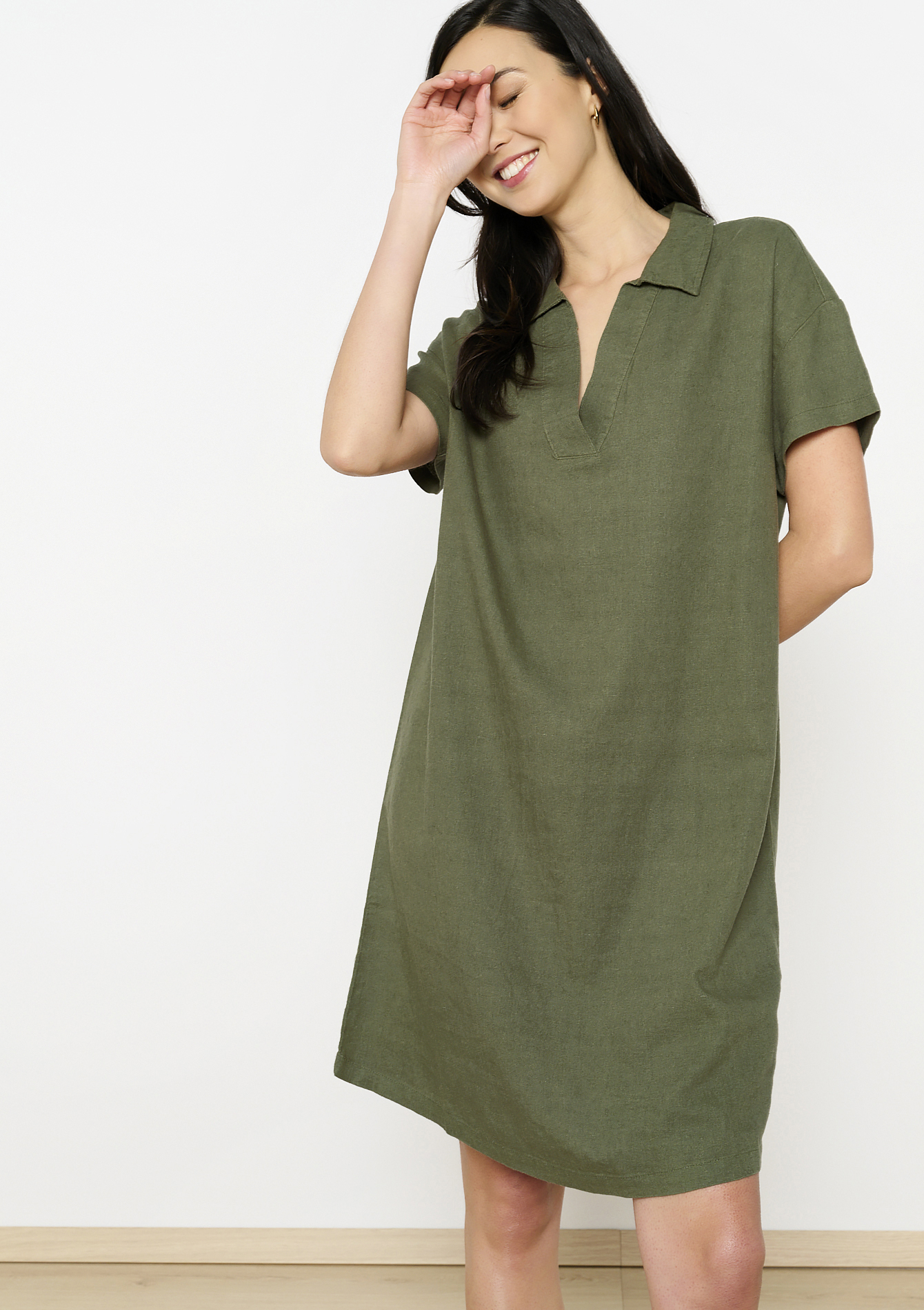 Robe chemise en lin, undefined - KHAKI MED - undefined