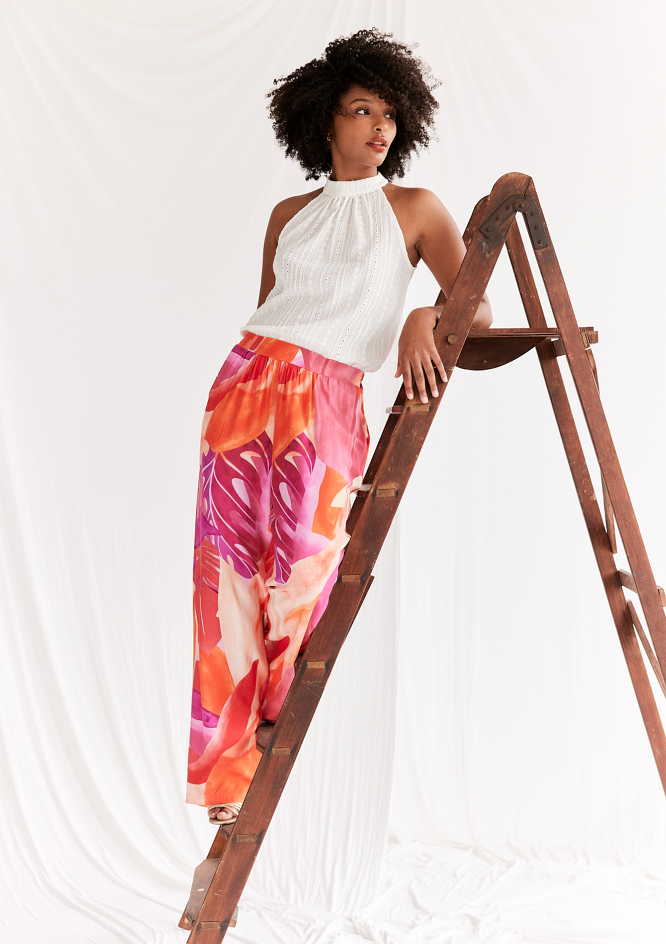 Loose trousers with print, undefined - ORANGE BRIGHT - undefined