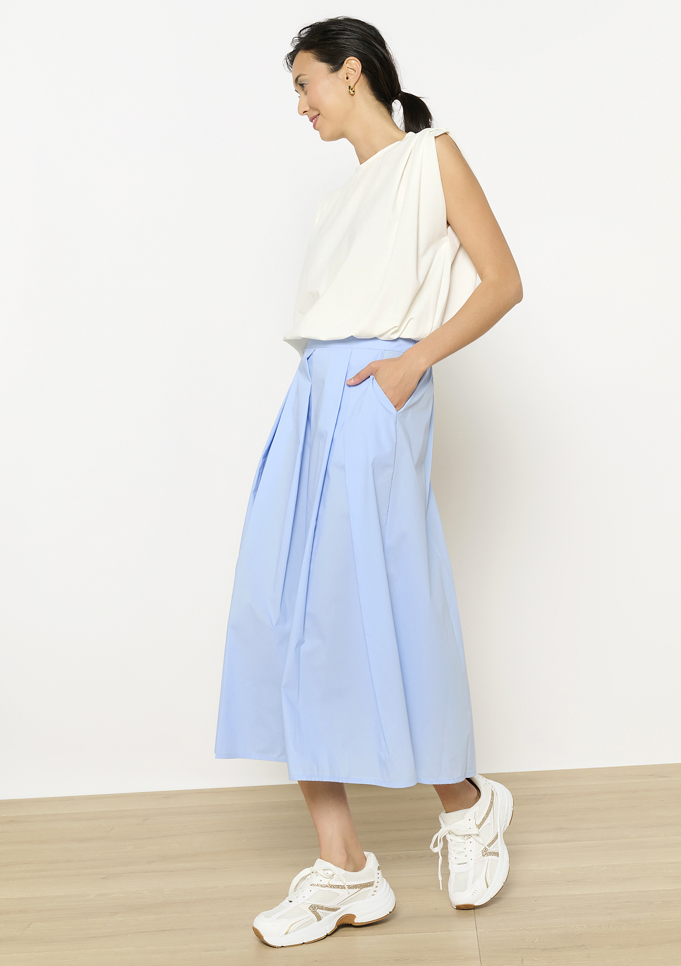 Jupe midi en popeline, undefined - BLUE PASTEL - undefined