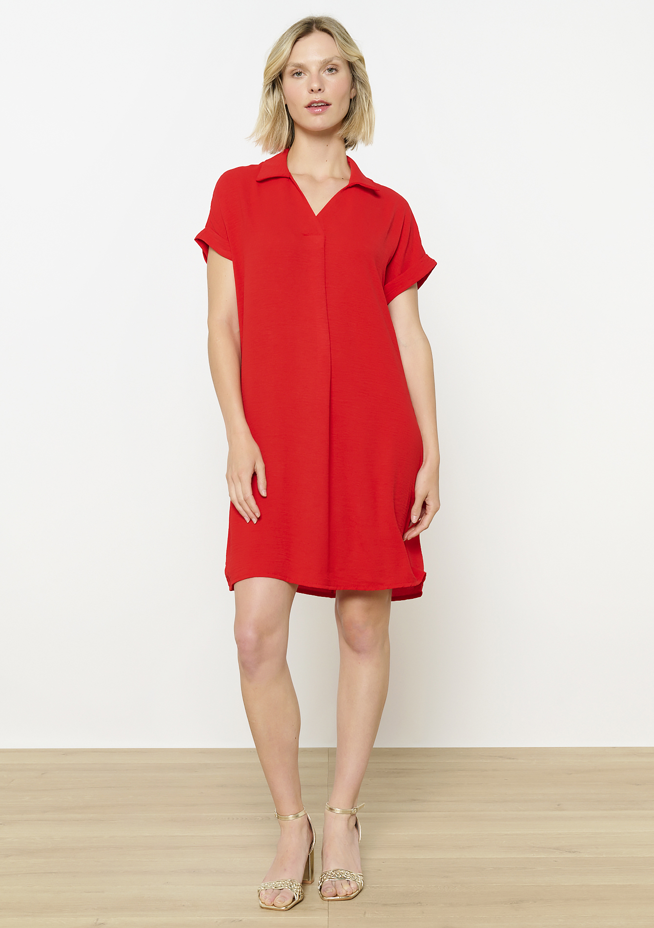 Fluid polo collar dress, undefined - RED LOLLIPOP - undefined