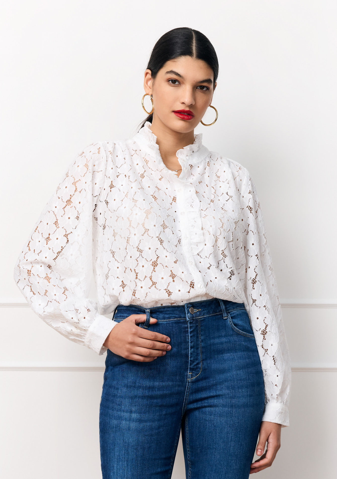 Chemise en dentelle, undefined - OPTICAL WHITE - undefined