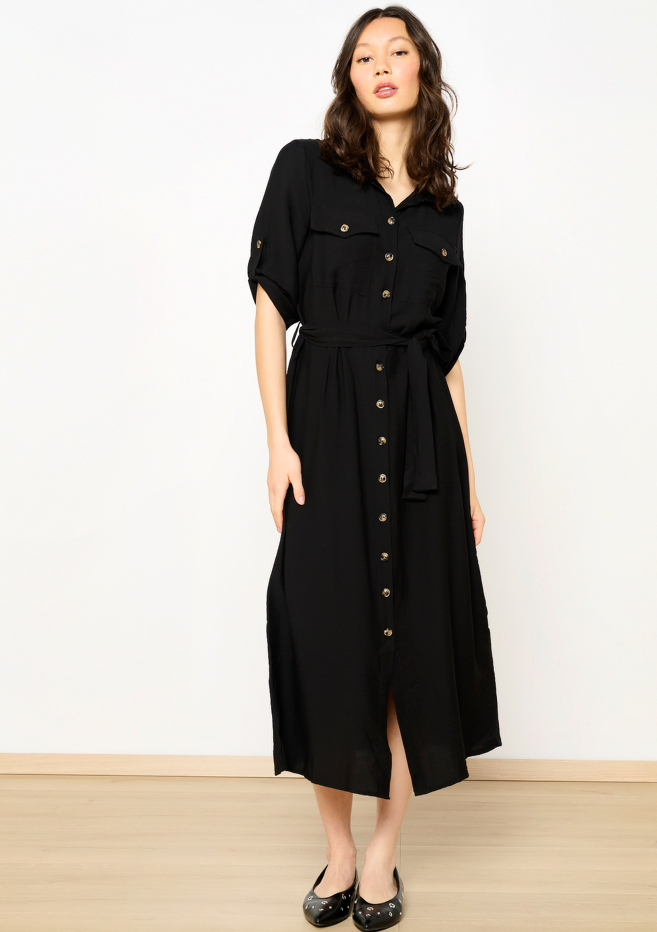 Robe-chemise safari avec noeud, undefined - BLACK - undefined
