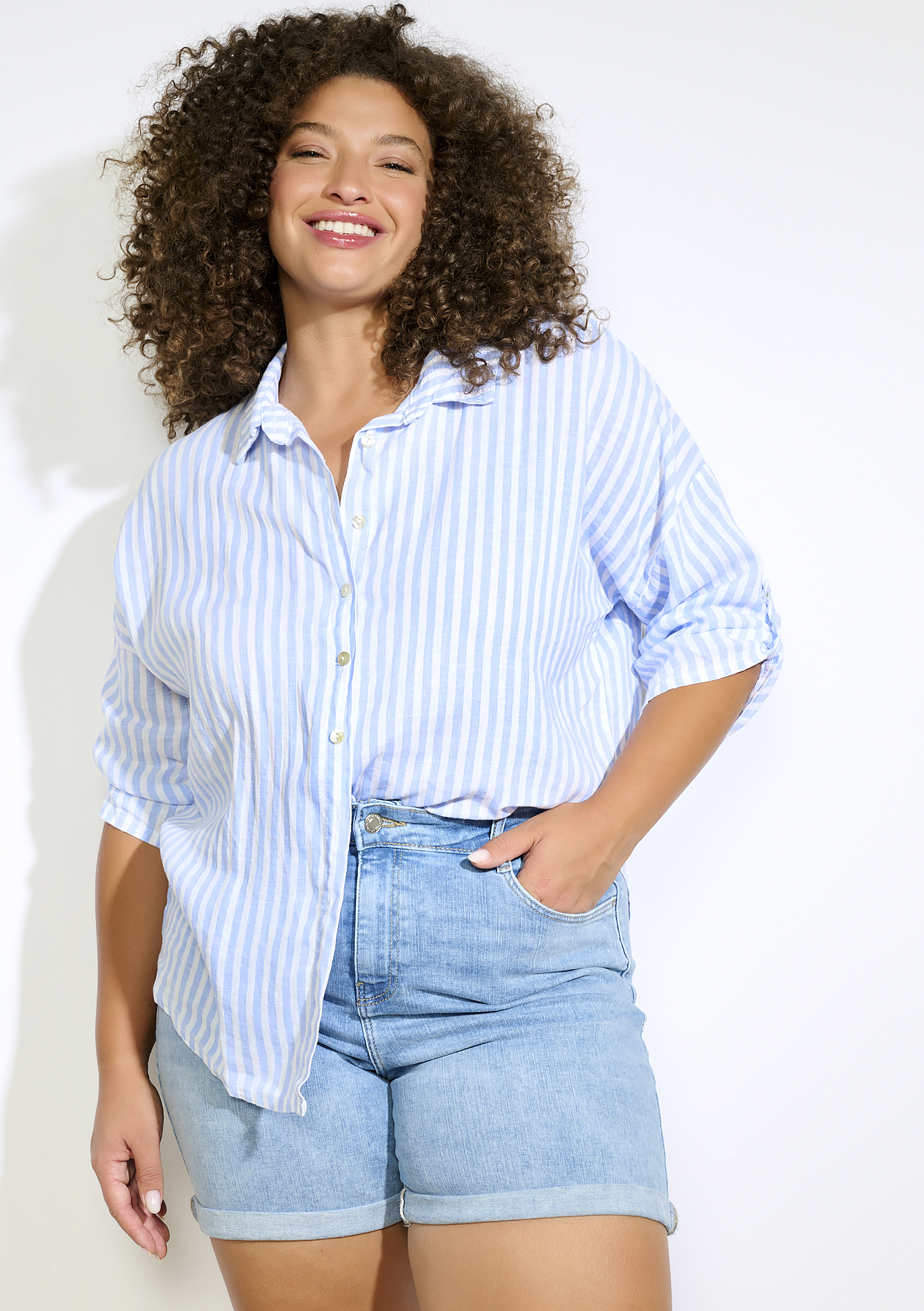 Chemise à rayures souple, undefined - BLUE PASTEL - undefined
