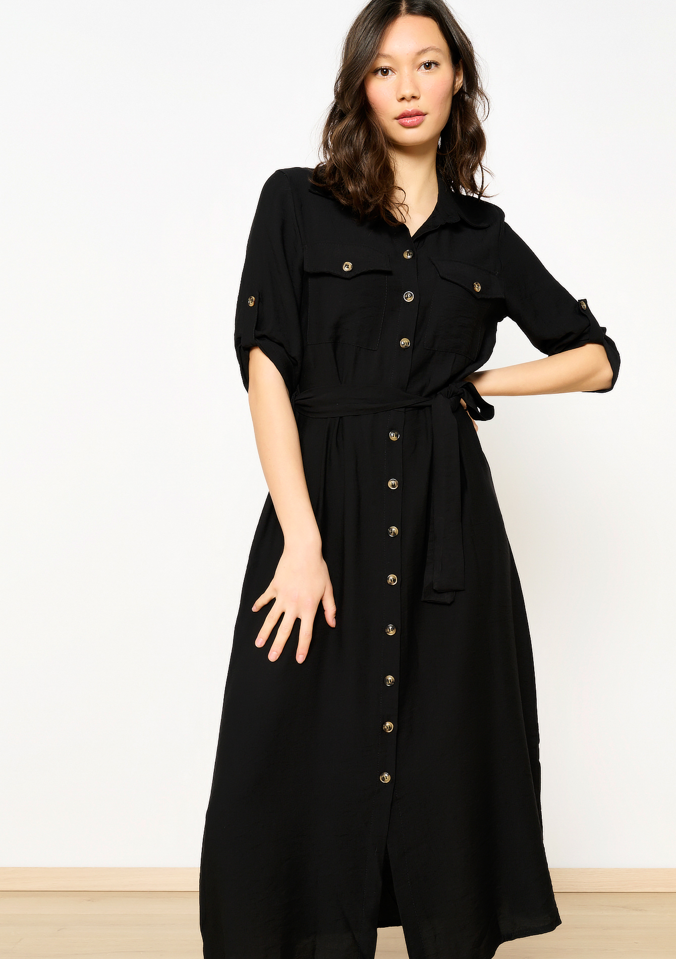 Robe-chemise safari avec noeud, undefined - BLACK - undefined