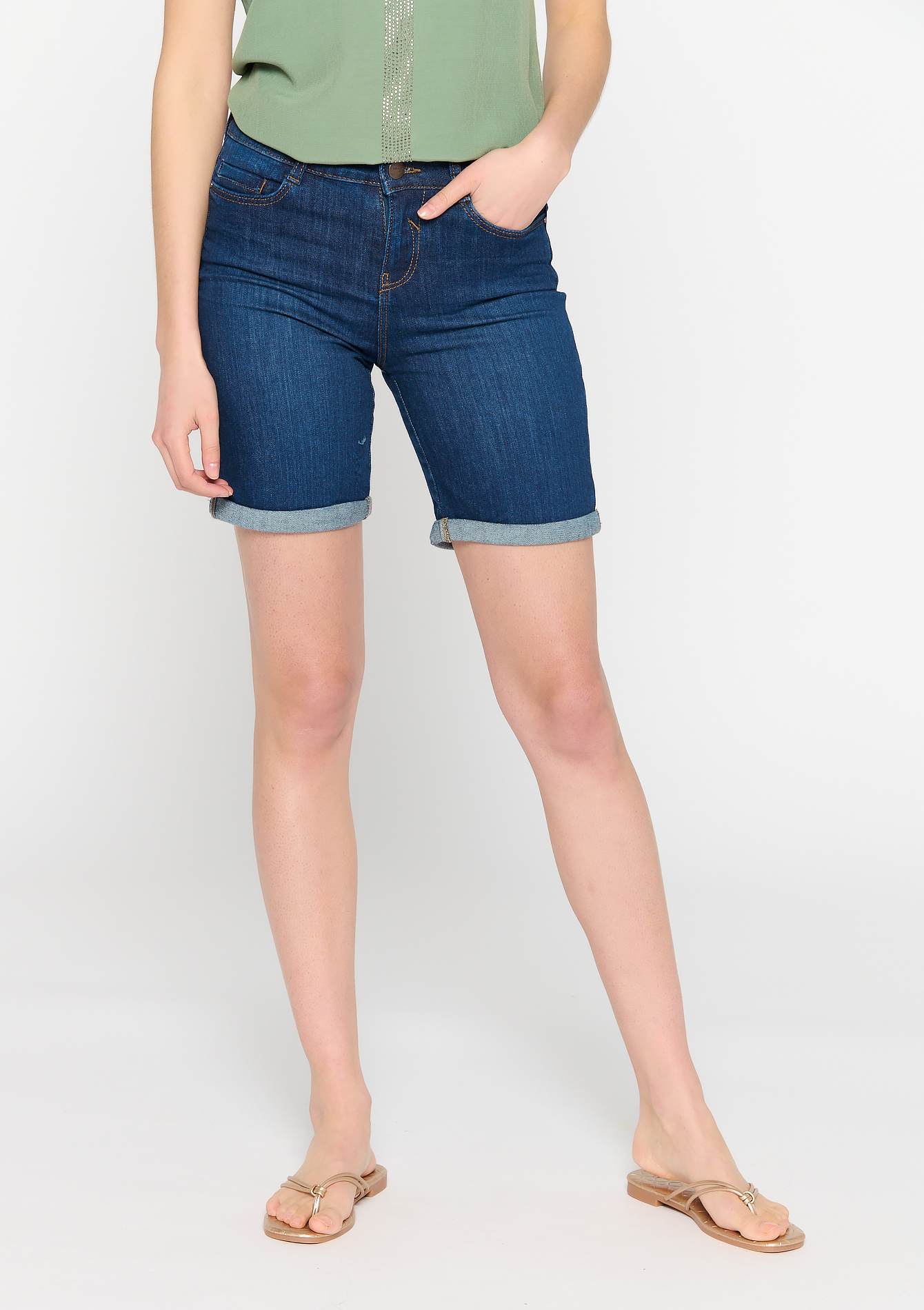 Long shorts with cuff, undefined - DARK BLUE - undefined