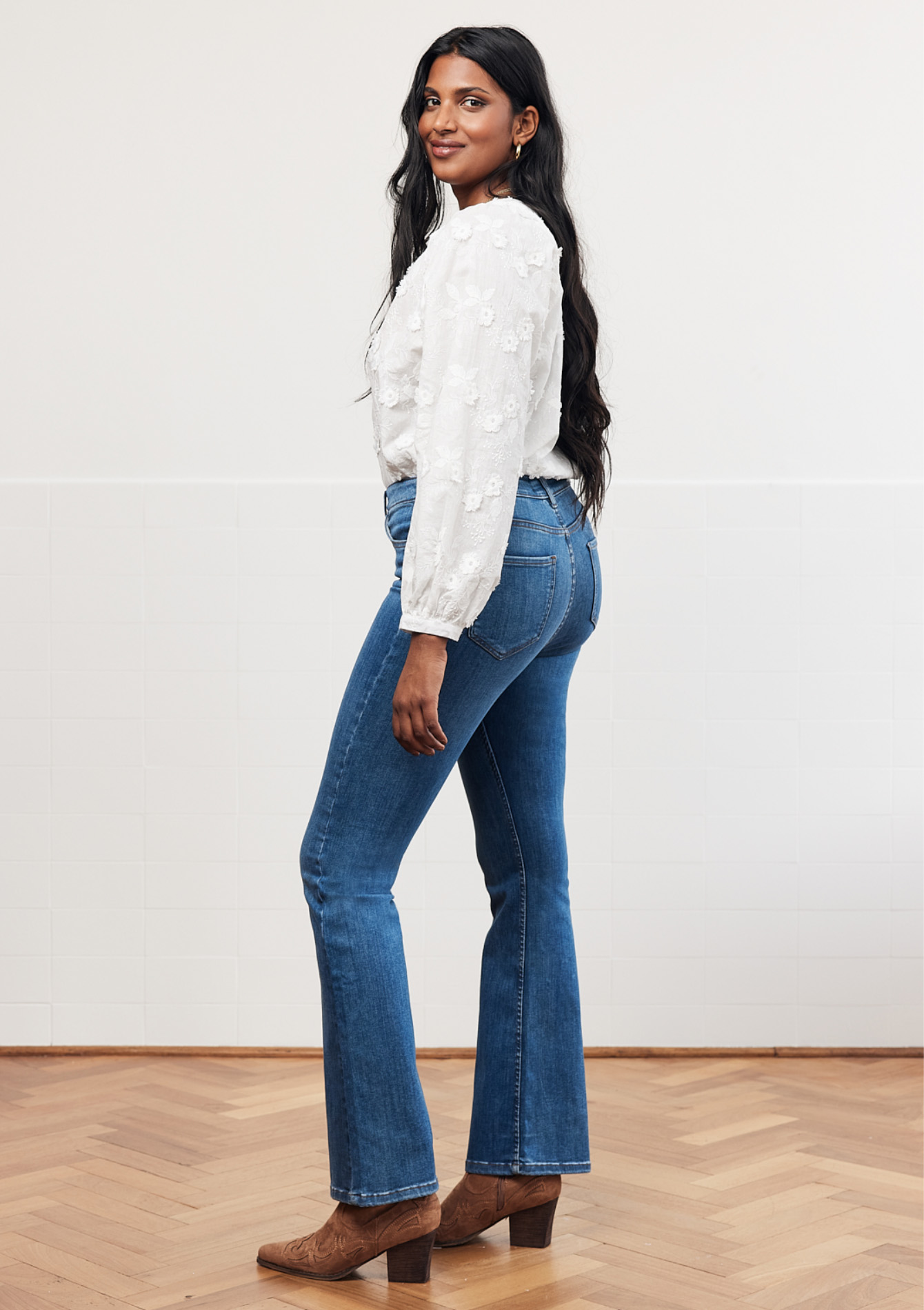 Bootcut jeans with high waist, undefined - MEDIUM BLUE - undefined