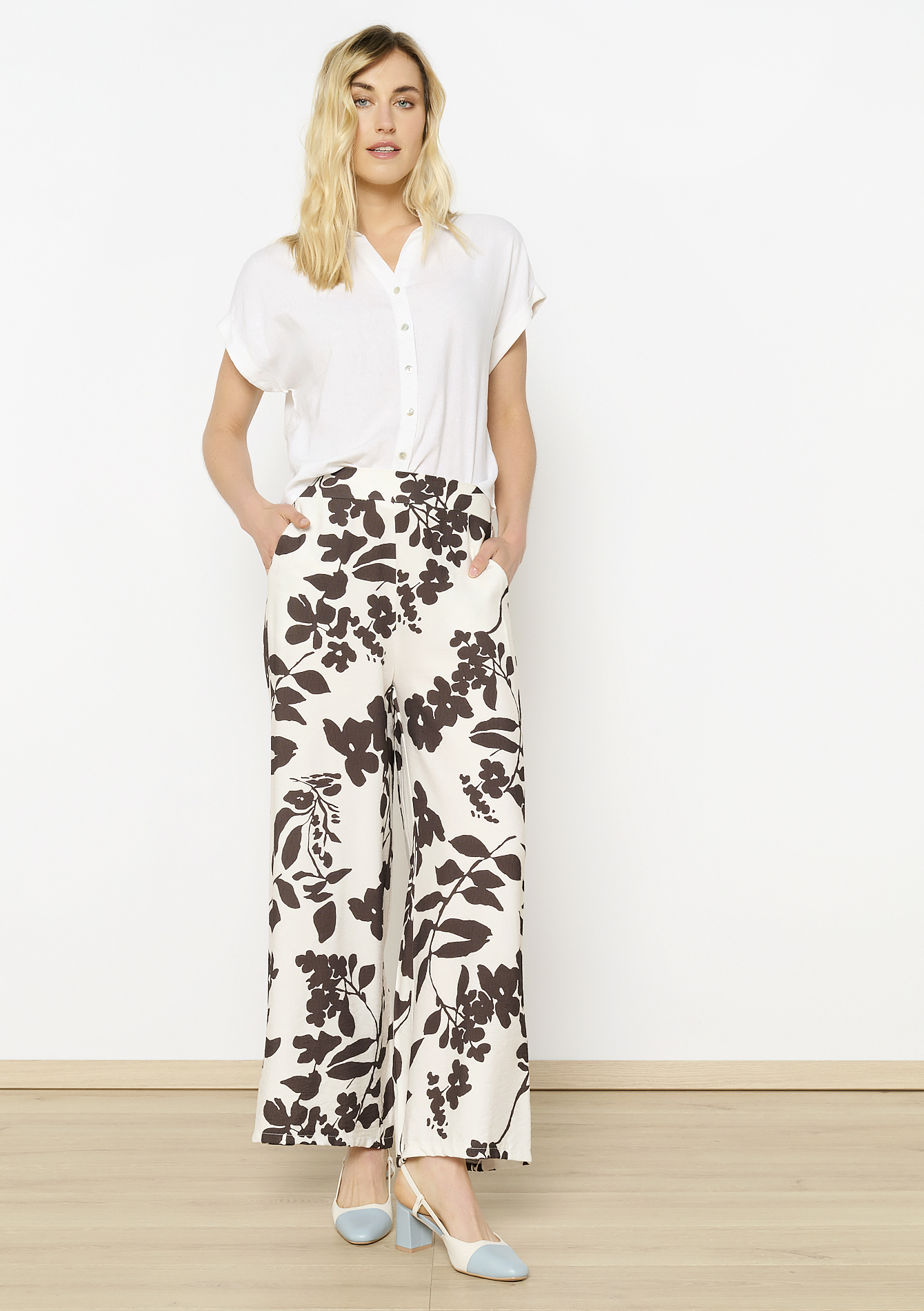 Pantalon large imprimé floral, undefined - VANILLA WHITE - undefined