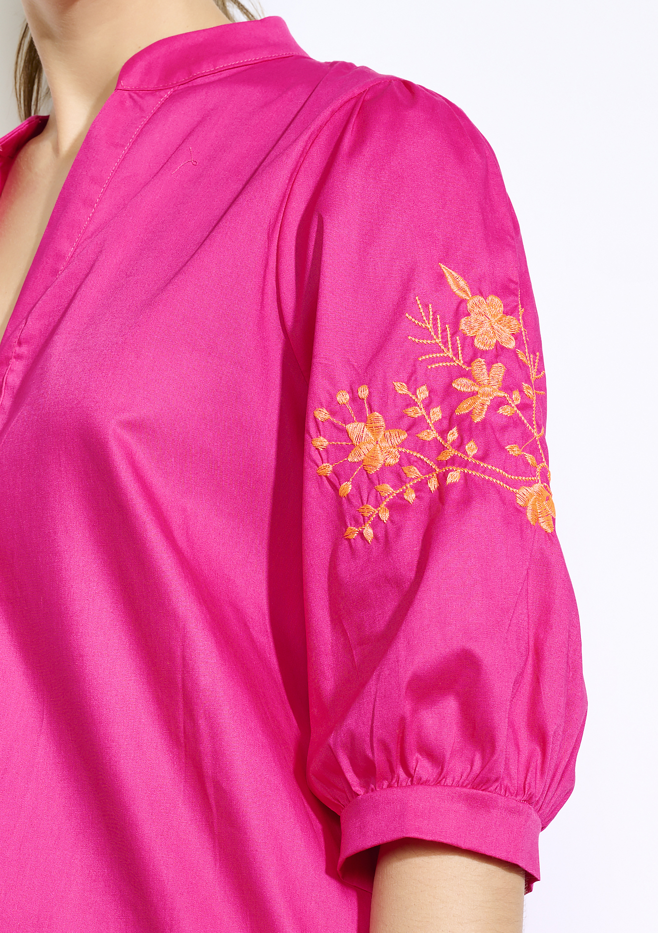 Robe brodée popeline, undefined - FUCHSIA - undefined