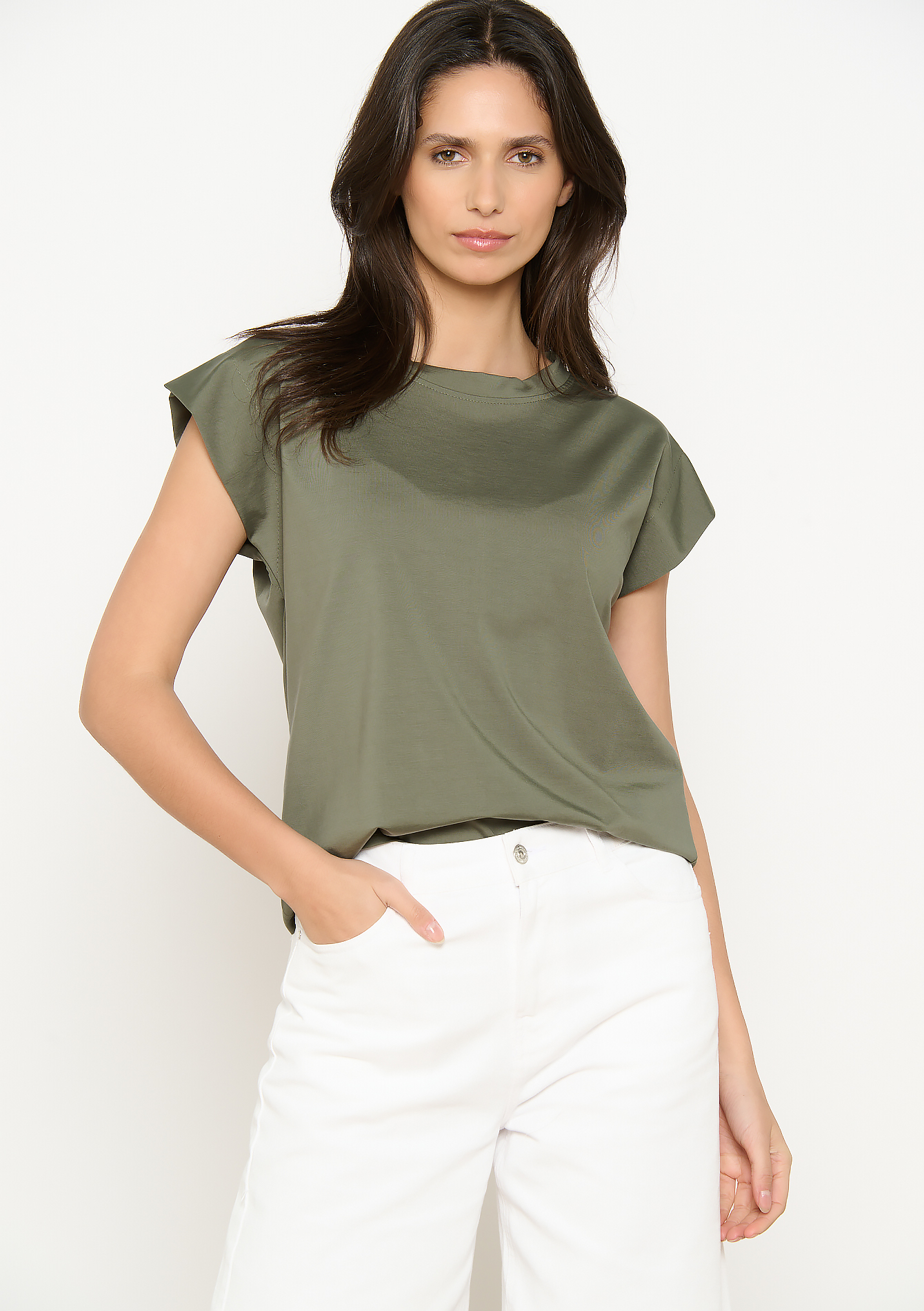 T-shirt fluide à épaules cap, undefined - KHAKI FADED - undefined