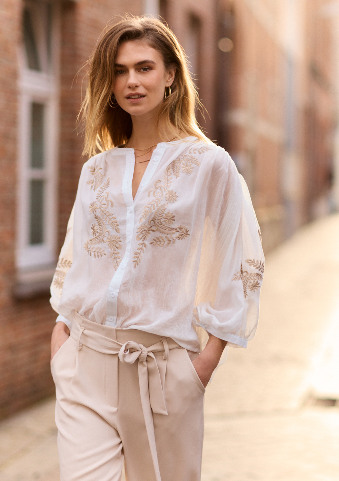 Geborduurde voileblouse, undefined - OFFWHITE - undefined