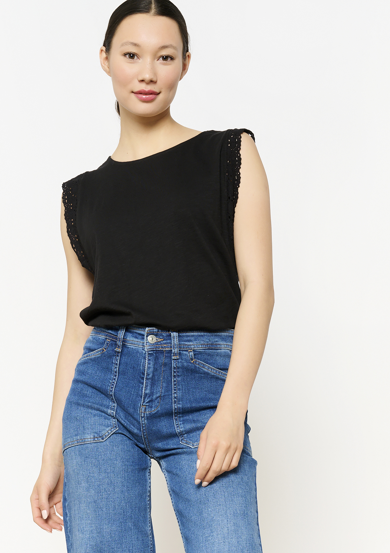 Débardeur avec dentelle, undefined - BLACK - undefined