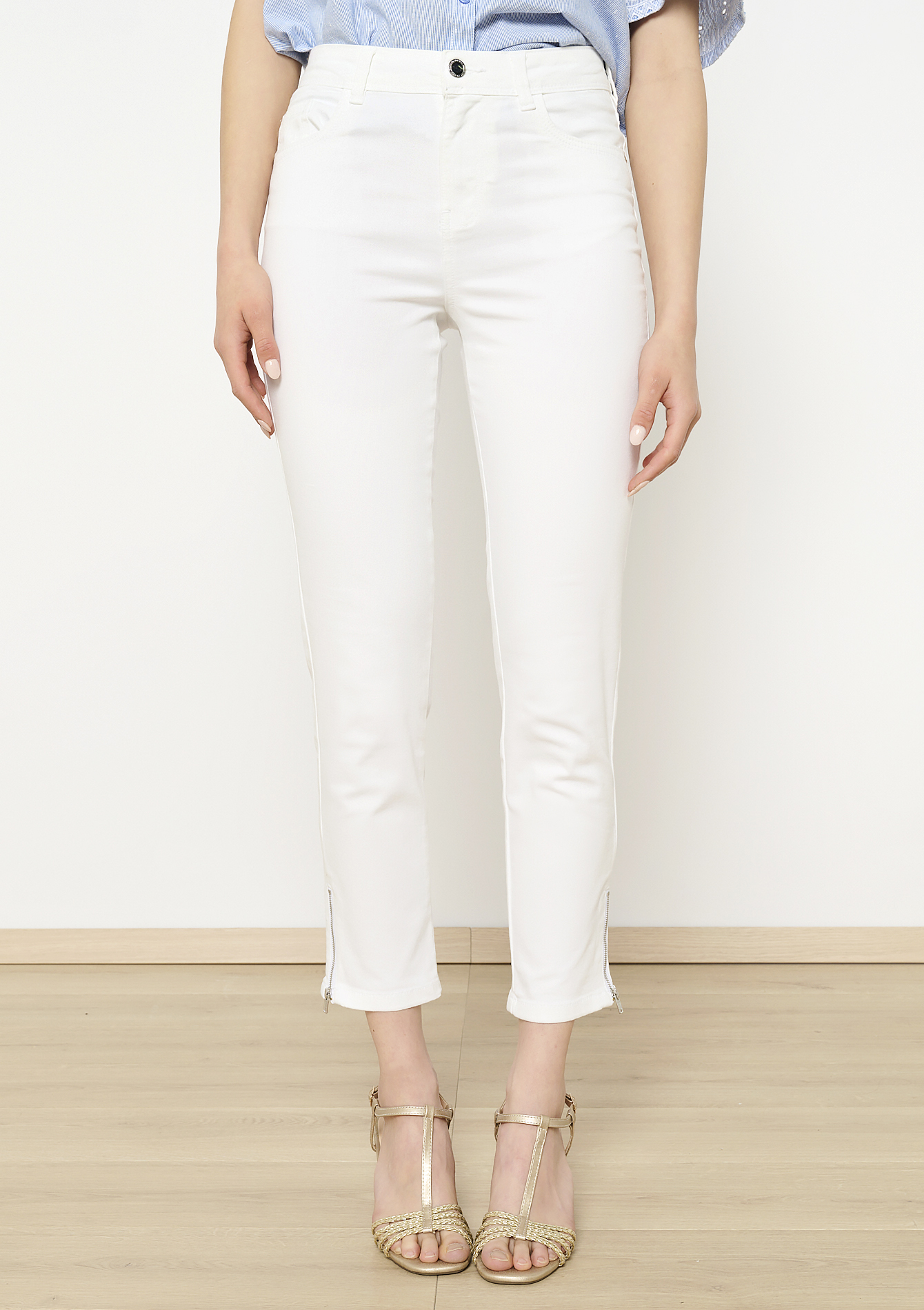 Pantalon slim avec fermeture éclair, undefined - OPTICAL WHITE - undefined