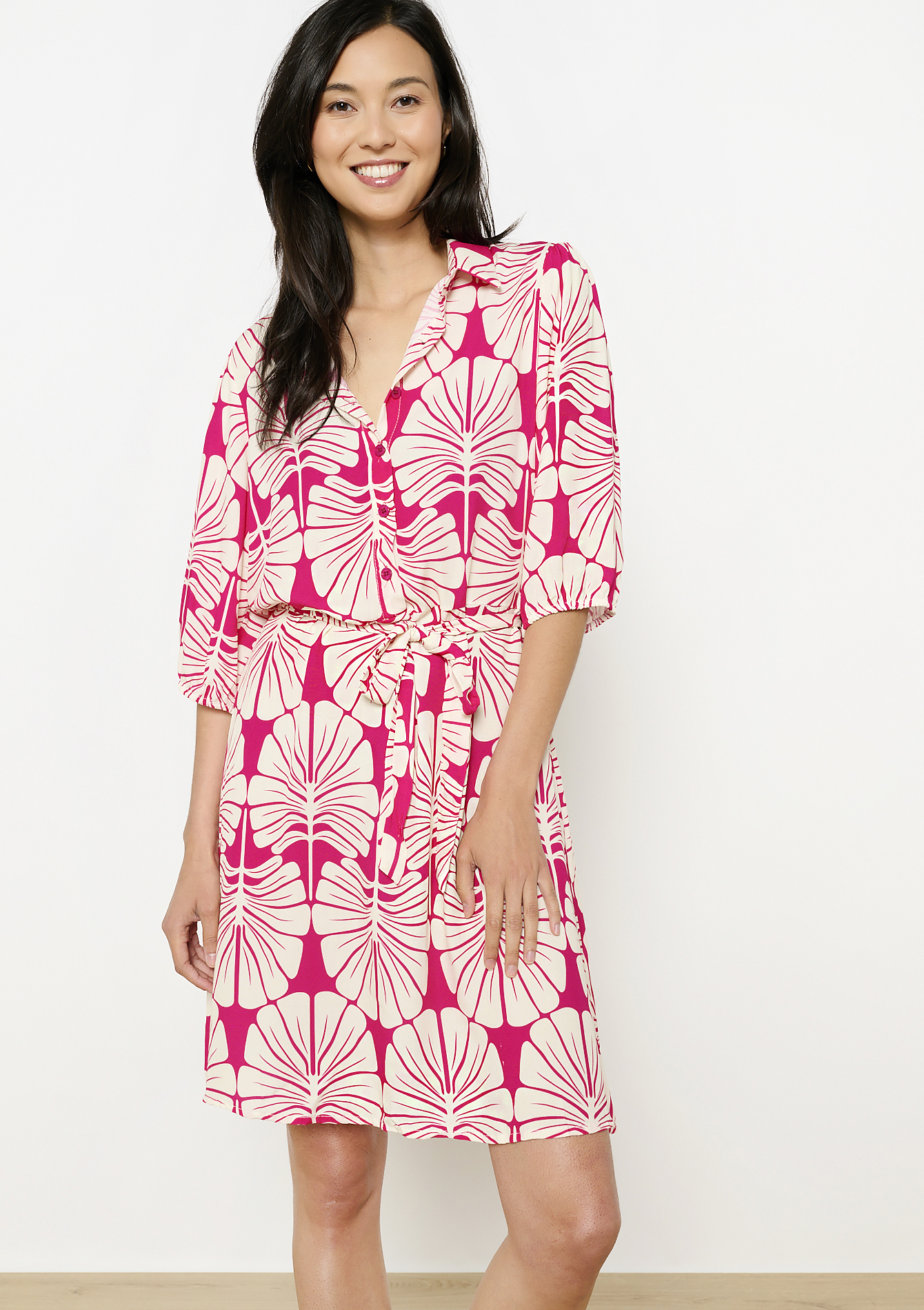 Leafy printed dress, undefined - FUCHSIA - undefined