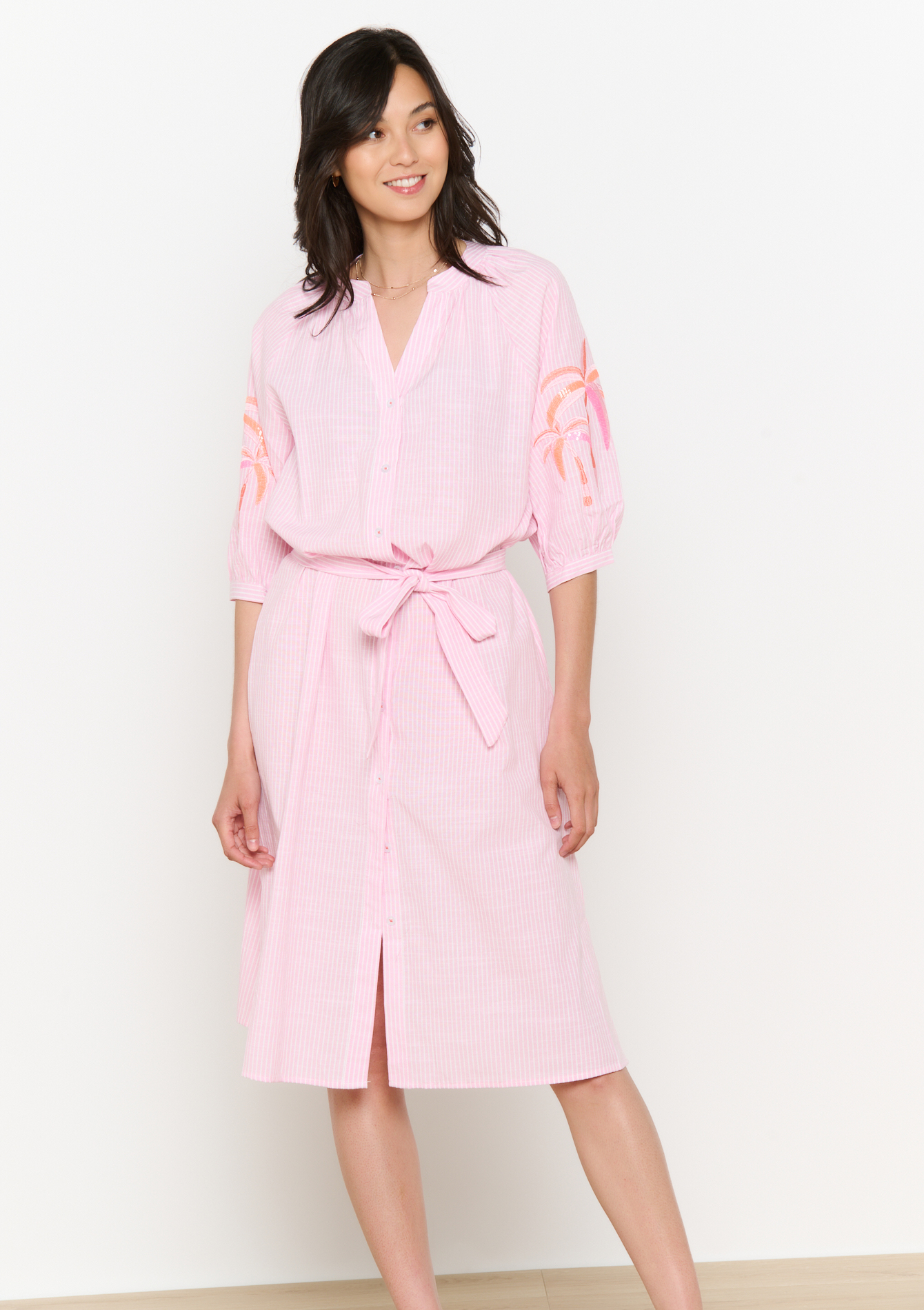 Embroidered shirt dress, undefined - FUCHSIA - undefined