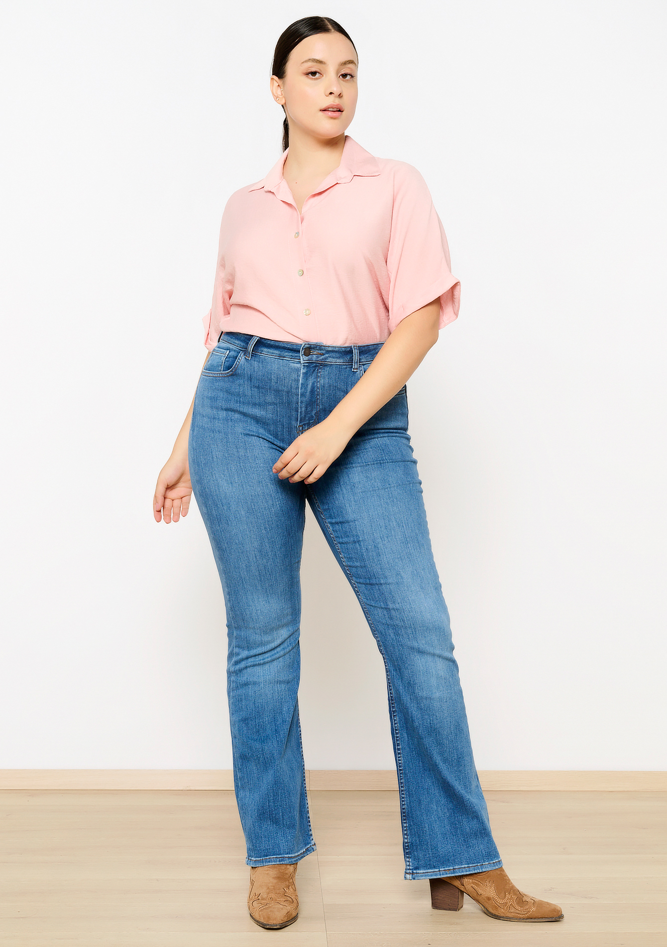 Bootcut jeans with high waist, undefined - MEDIUM BLUE - undefined