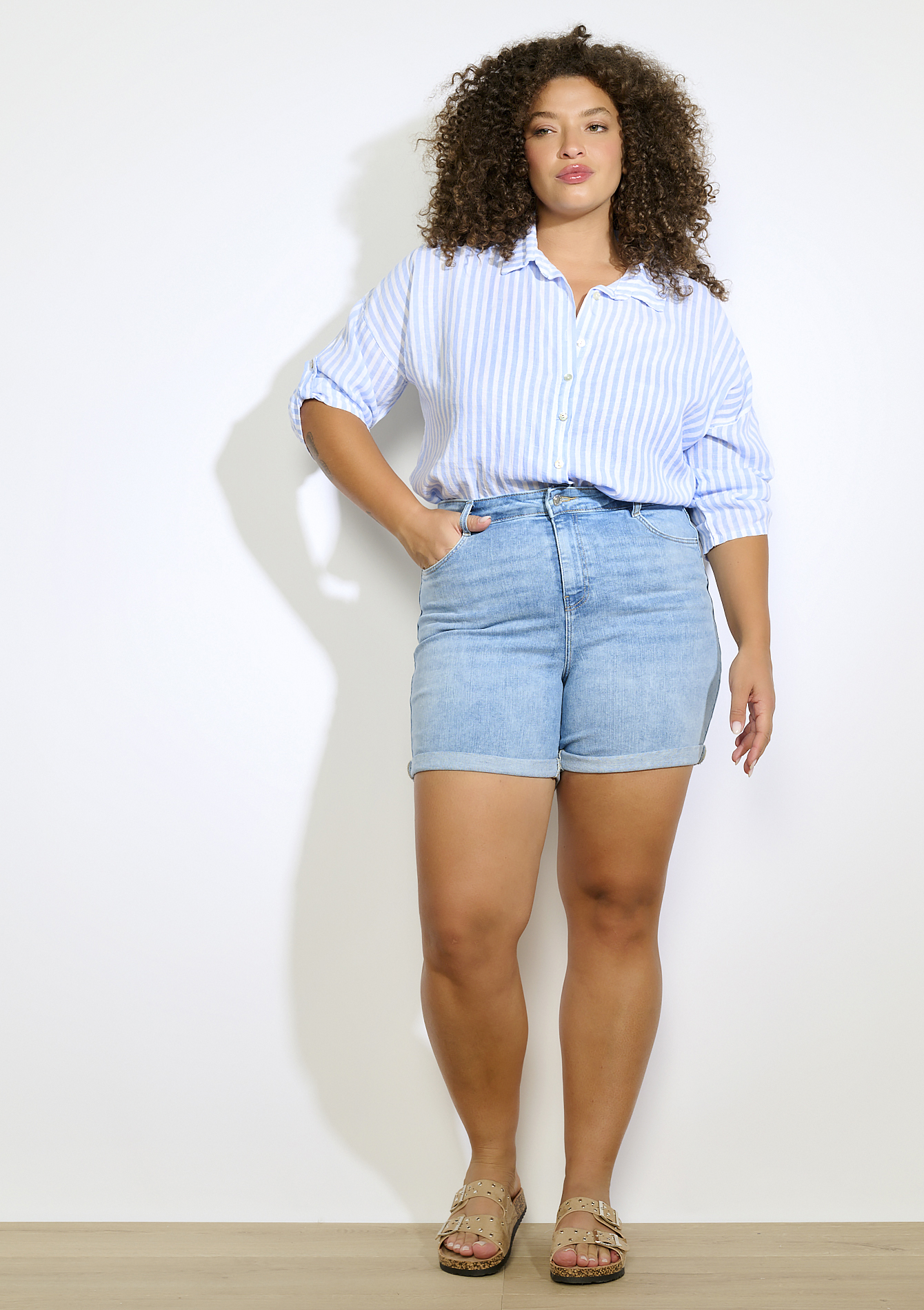 Short en jean, undefined - BLUE BLEACHED - undefined