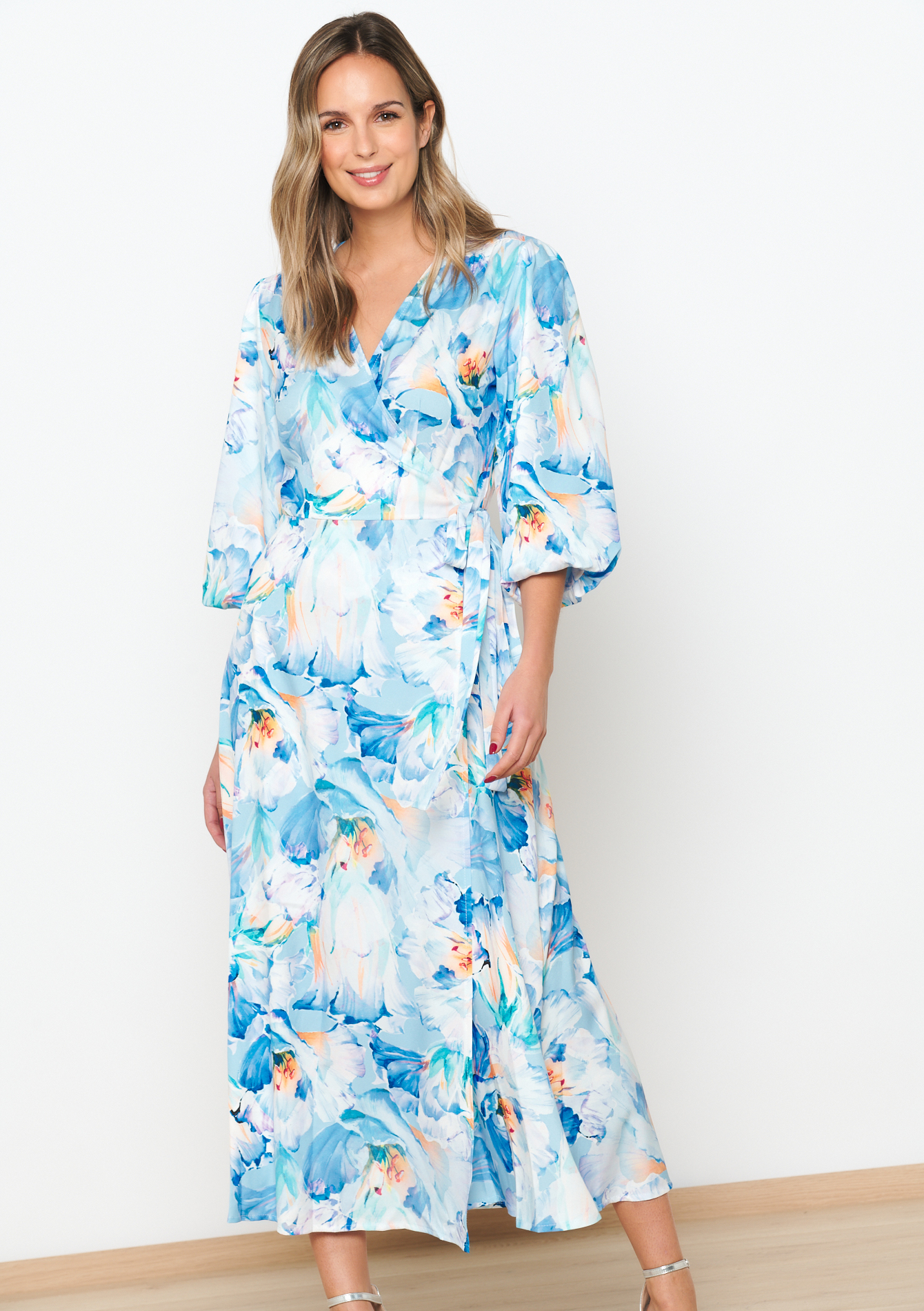 Robe cache-coeur à imprimé fleuri, undefined - PASTEL BLUE - undefined
