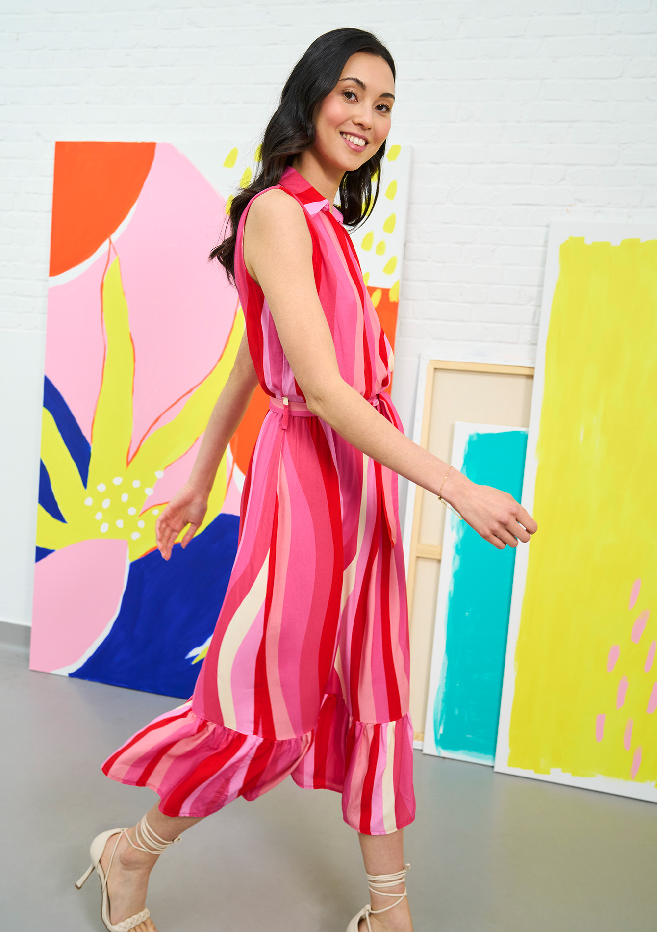 Robe à rayures cache-coeur, undefined - FUCHSIA - undefined
