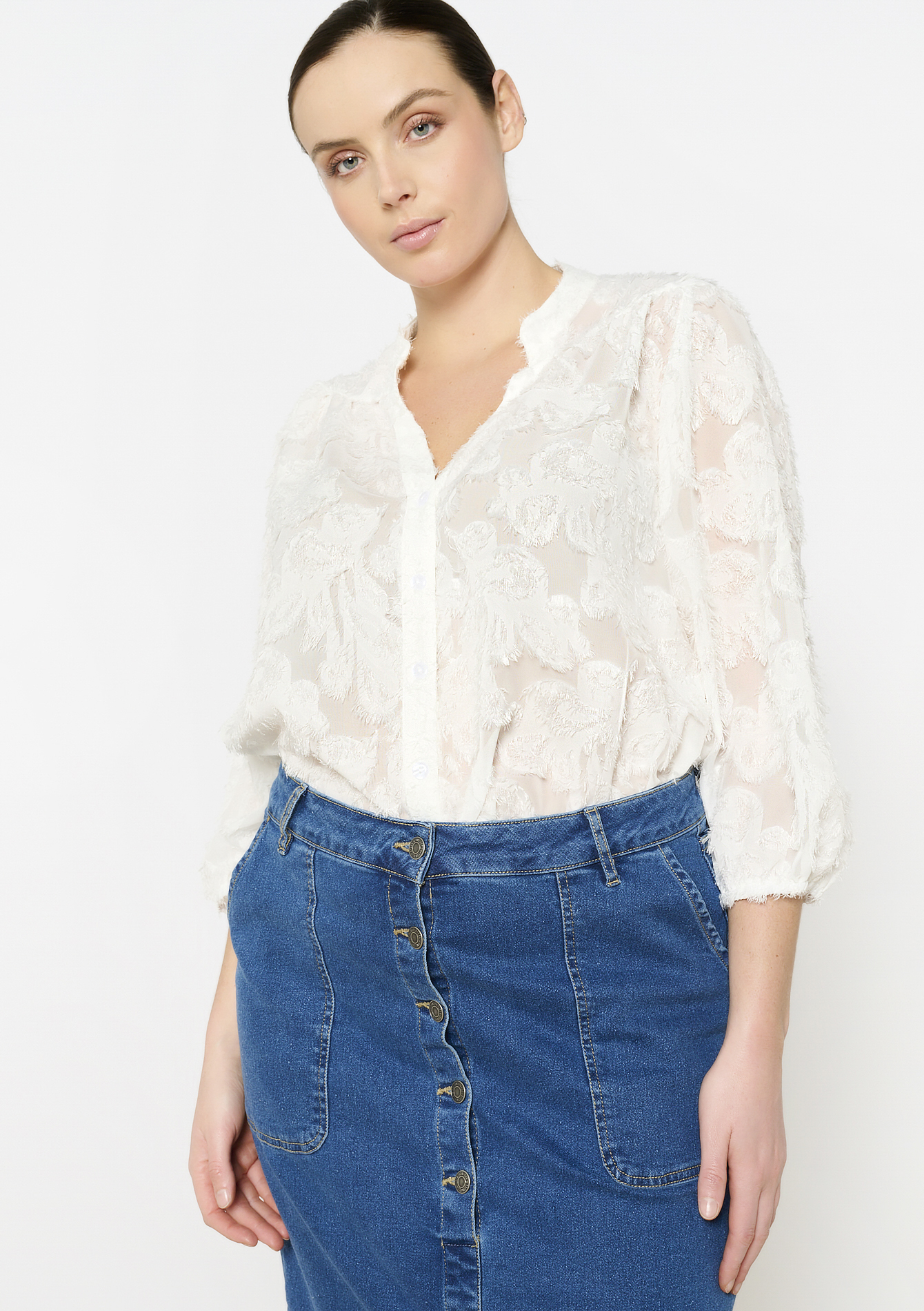 Blouse avec manches bouffantes, undefined - OPTICAL WHITE - undefined