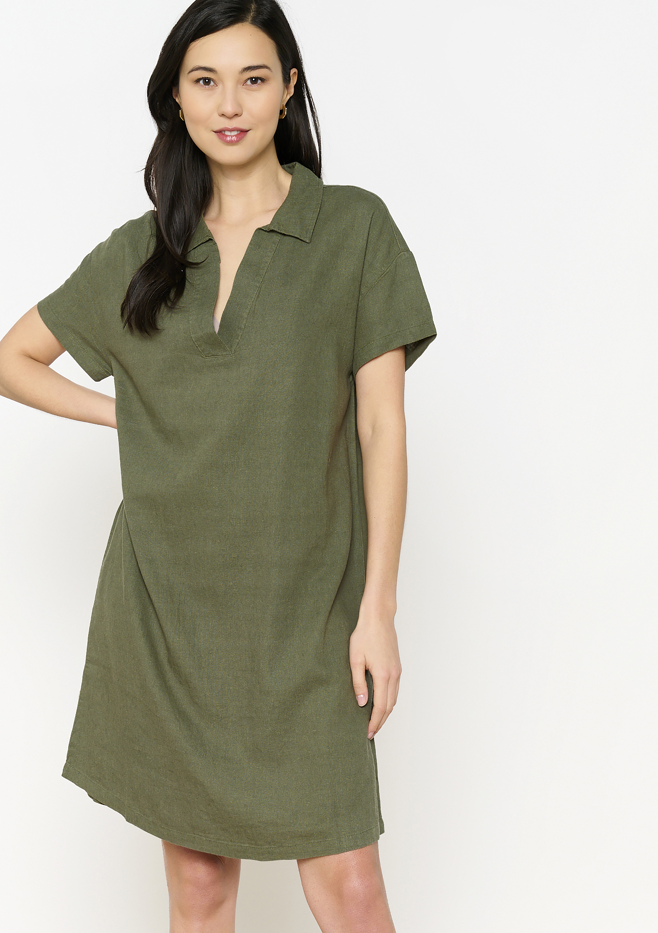 Robe chemise en lin, undefined - KHAKI MED - undefined