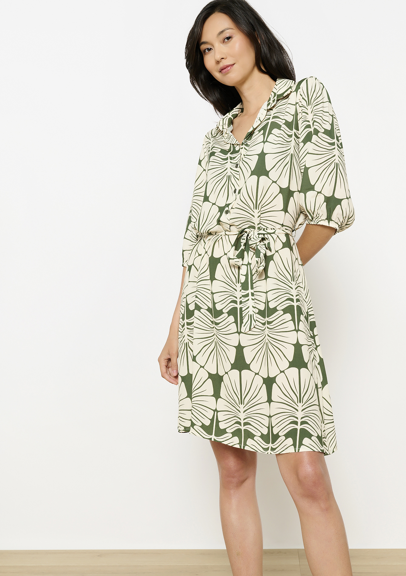 Leafy printed dress, undefined - KHAKI FADED - undefined