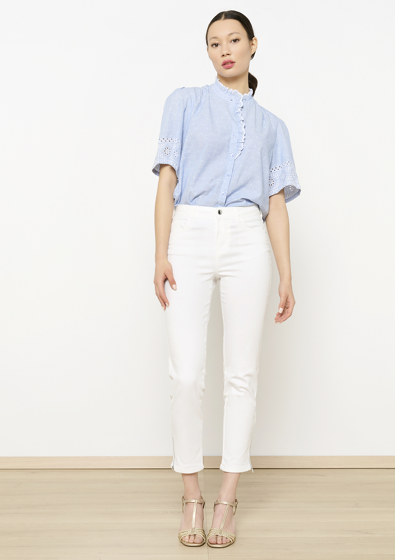 Pantalon slim avec fermeture éclair, undefined - OPTICAL WHITE - undefined