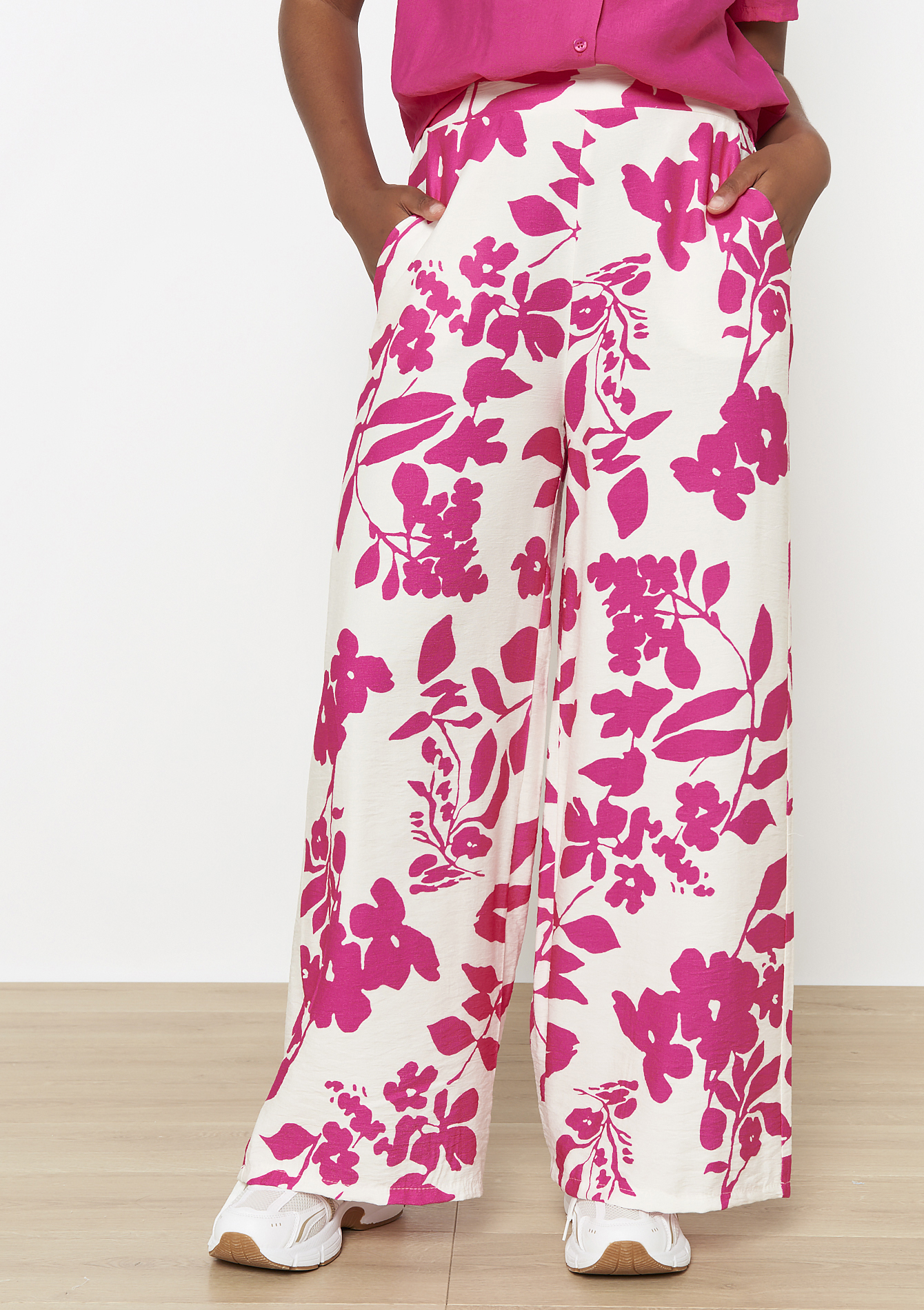 Wide floral printed trousers, undefined - FUCHSIA - undefined