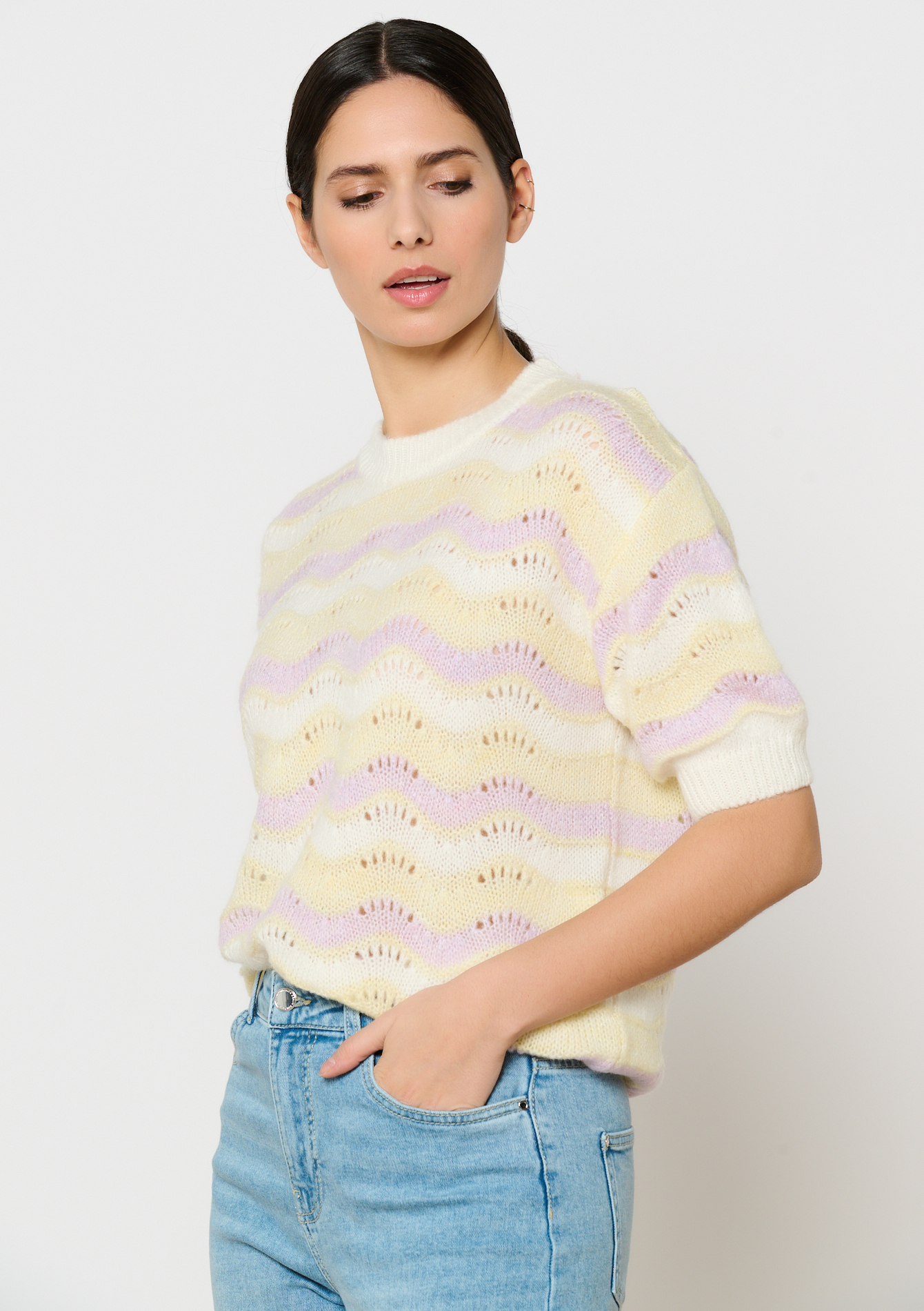 Trui met colourblock, undefined - VANILLA WHITE - undefined