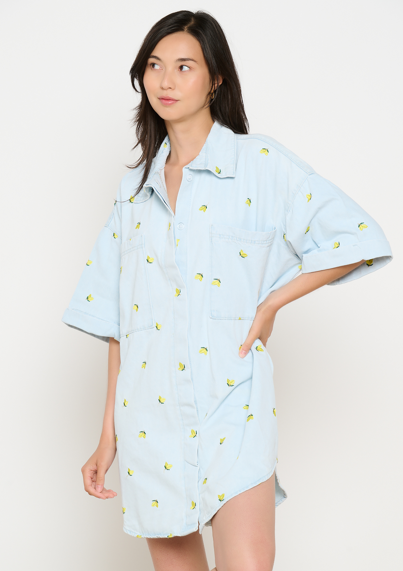 Oversized shirt dress, undefined - BLUE BLEACHED - undefined