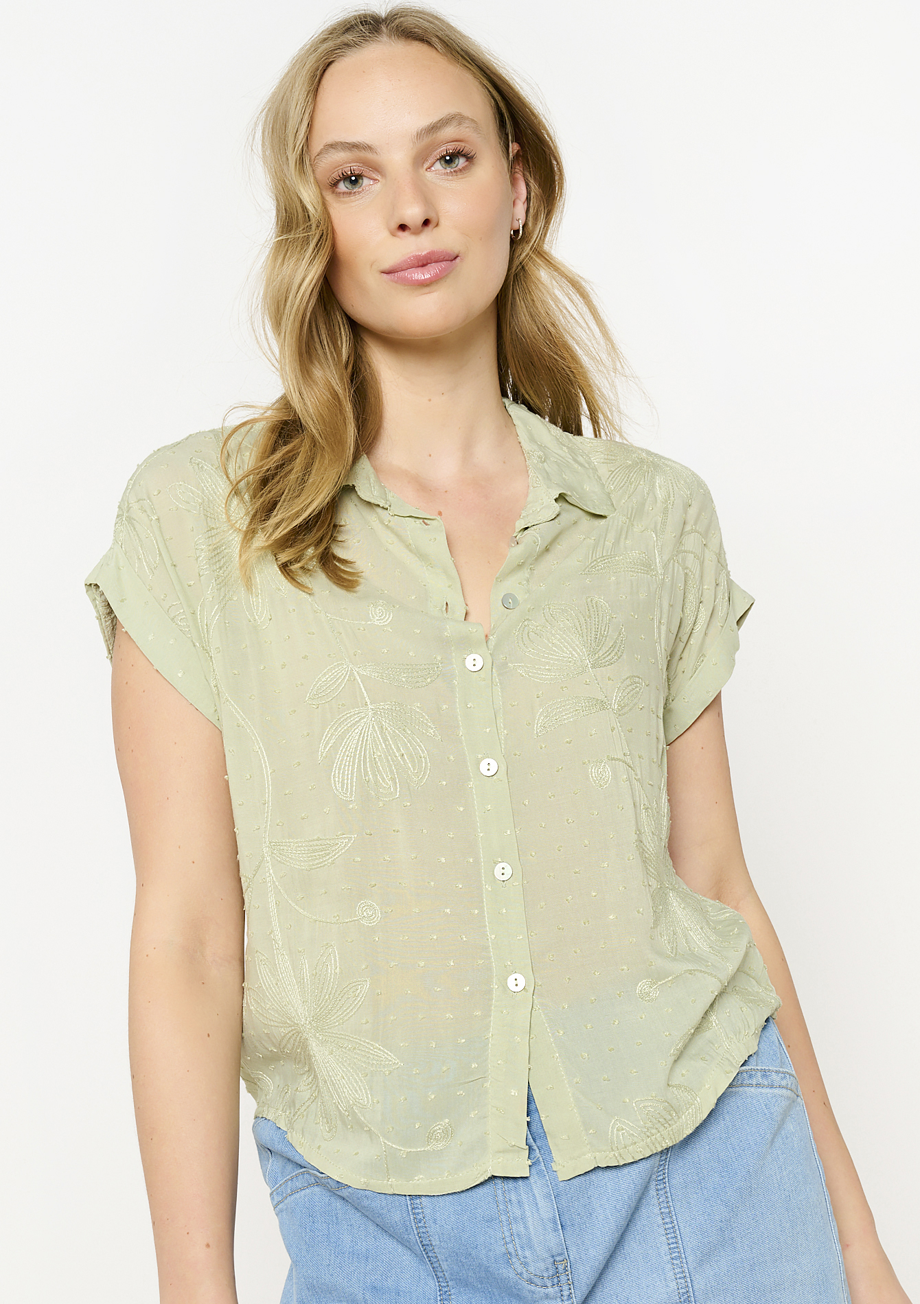Blouse fluide brodé, undefined - MINT GREEN - undefined