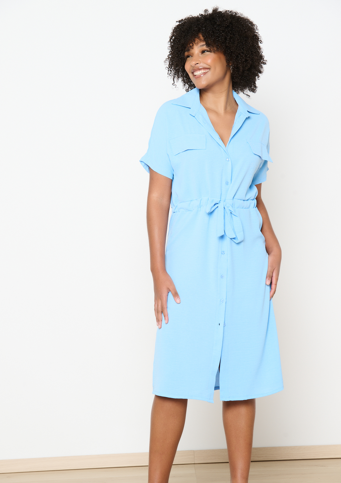 Robe-chemise mi-longue, undefined - BLUE PASTEL - undefined