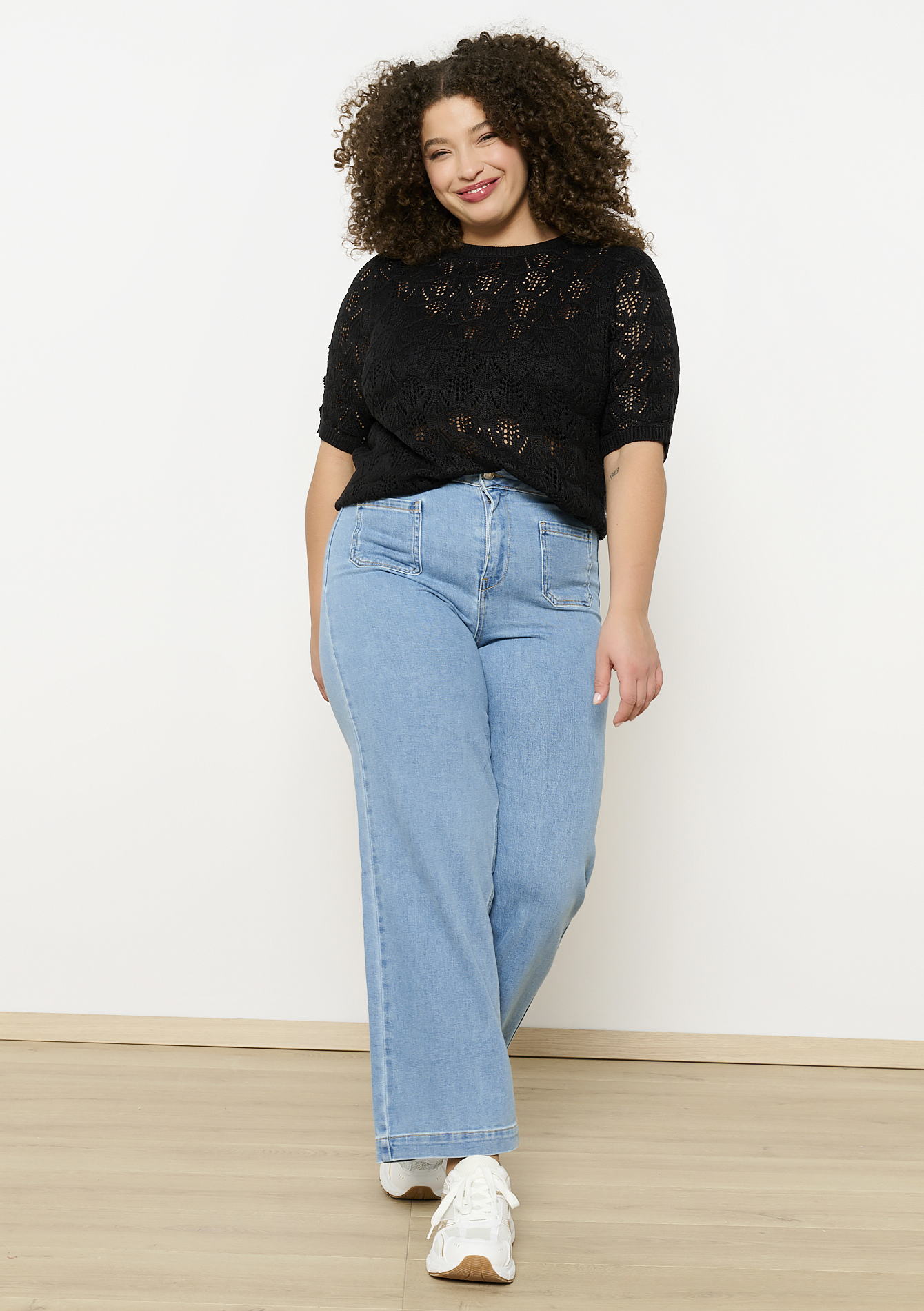 Jean large taille haute, undefined - BLUE BLEACHED - undefined