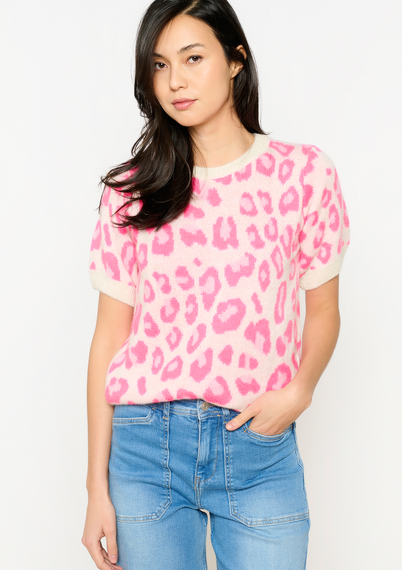 Pull en jacquard à imprimé léopard, undefined - FLUO PINK - undefined