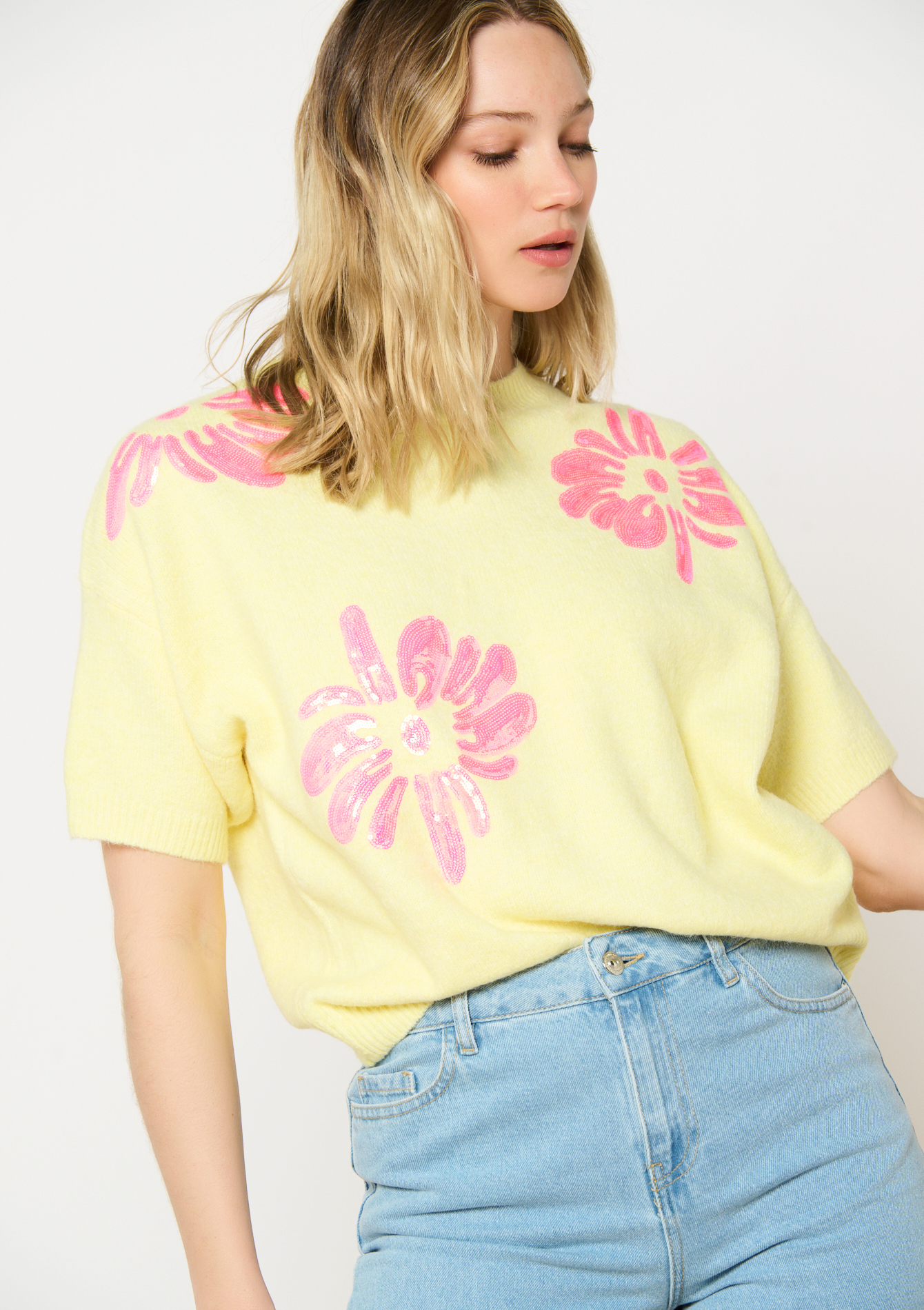 Geborduurde bloemen trui, undefined - YELLOW PASTEL - undefined