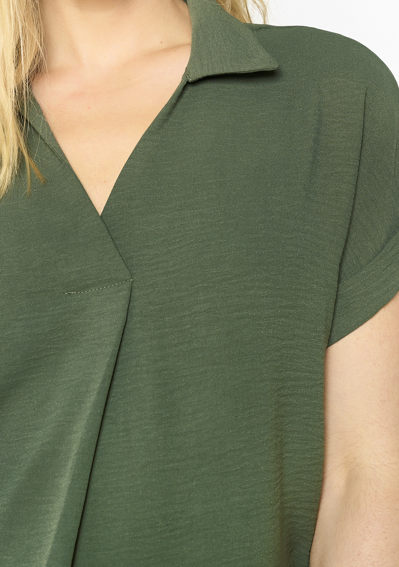 Blouse with polo collar, undefined - KHAKI MED - undefined