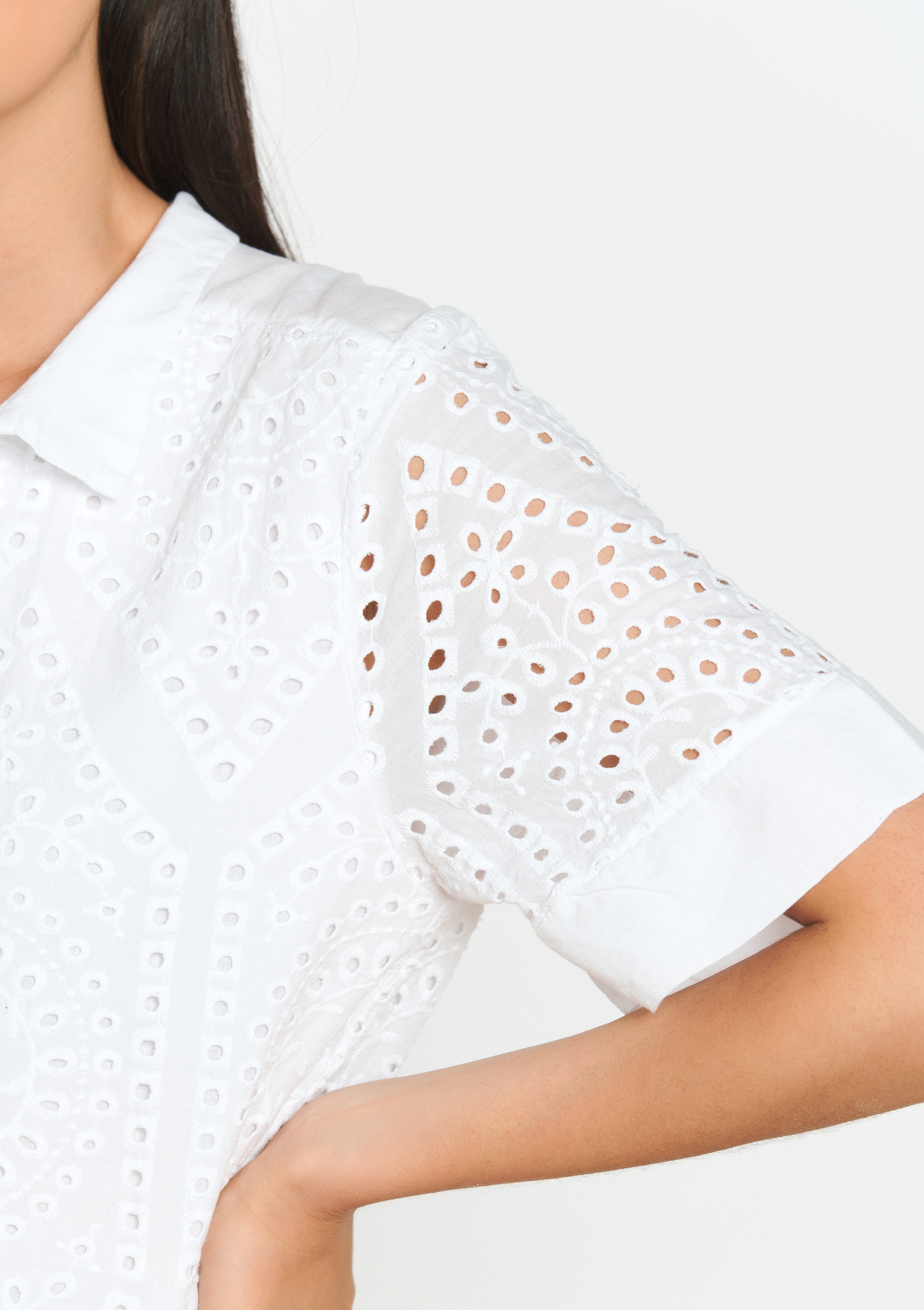 Korte jurk met broderie anglaise, undefined - OFFWHITE - undefined